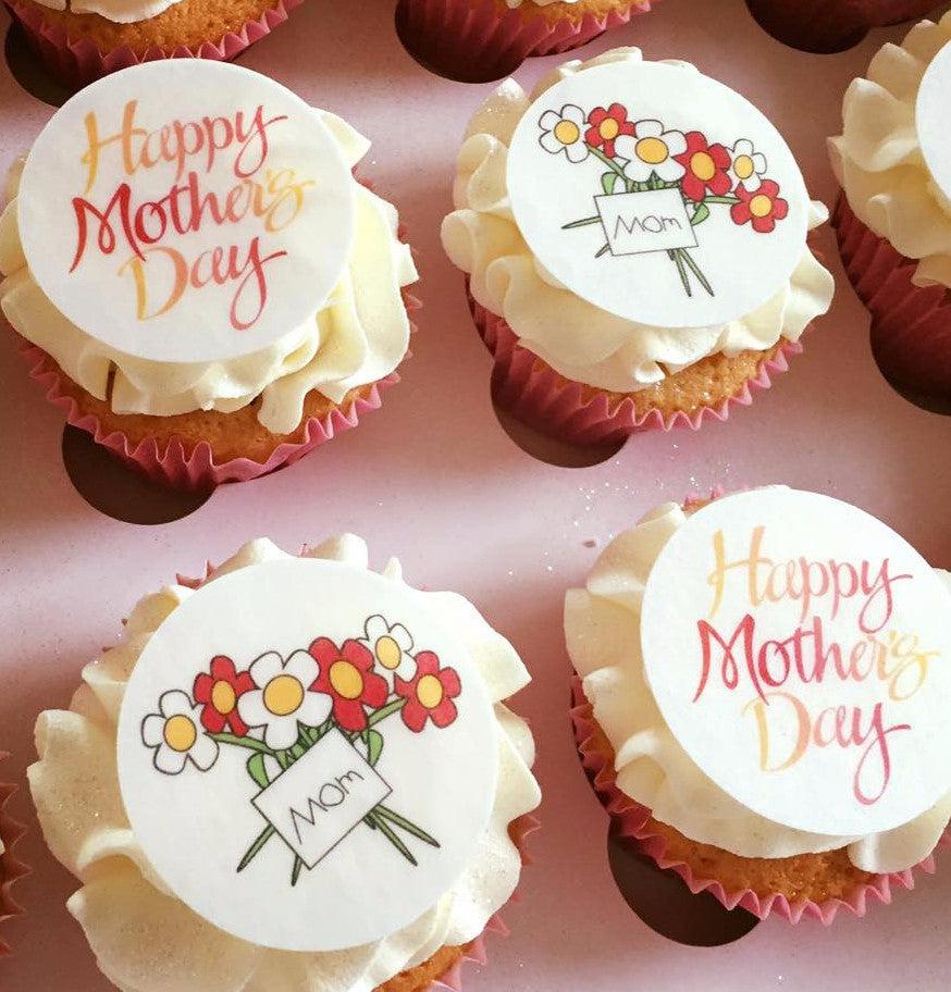 Printed cupcake toppers with a Mother's Day design