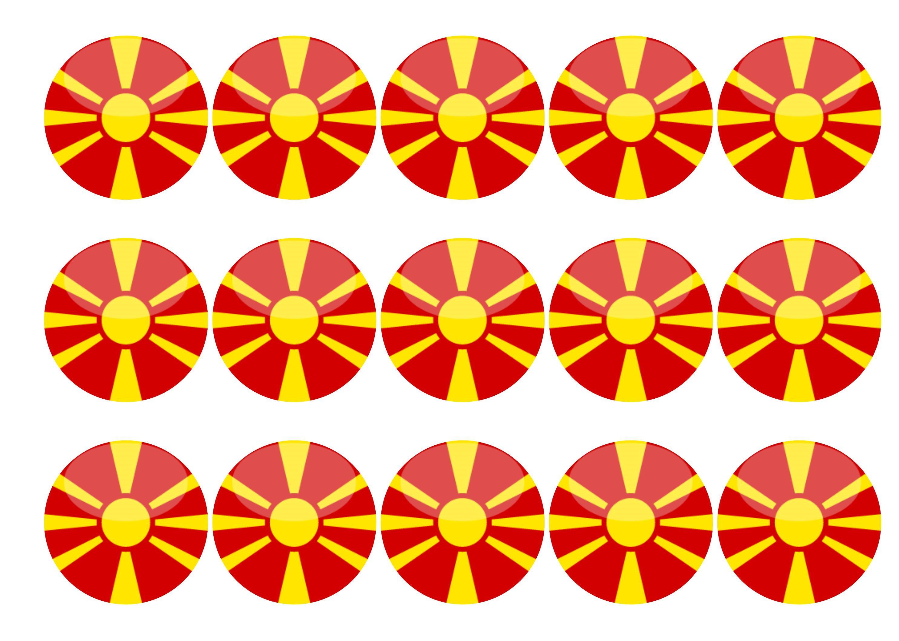 15 printed cupcake toppers with the North Macedonia Flag perfect for Euros 2021