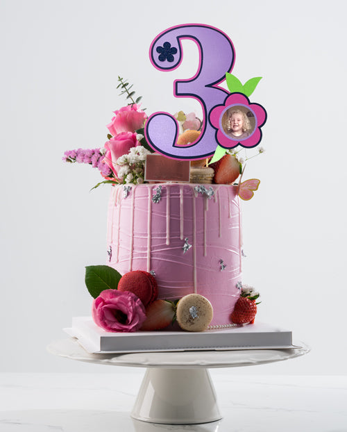Personalised Birthday Photo Number Topper - Flower