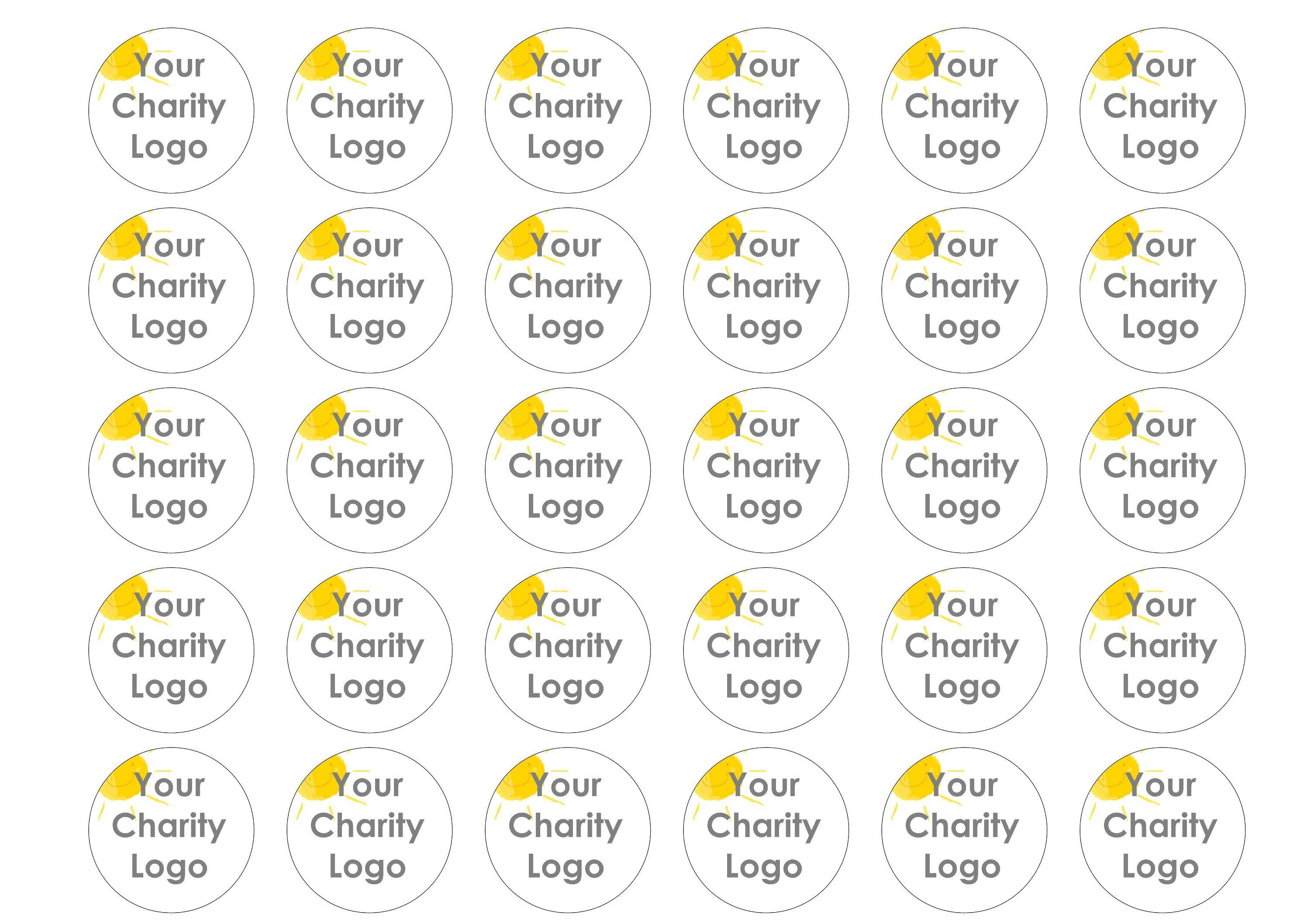 30 edible printed cake toppers with your charity logo