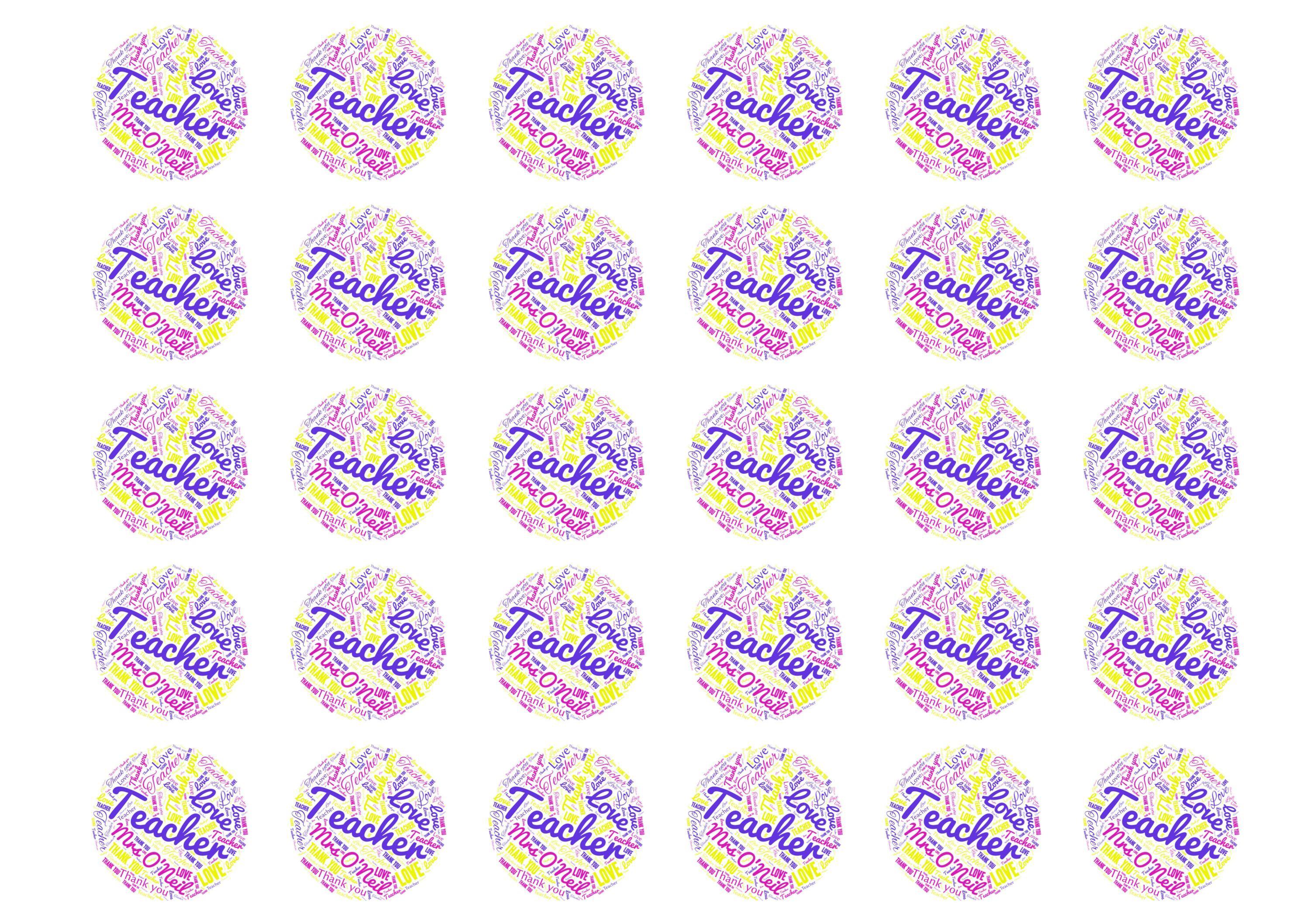 Printed edible cupcake toppers personalised for teacher