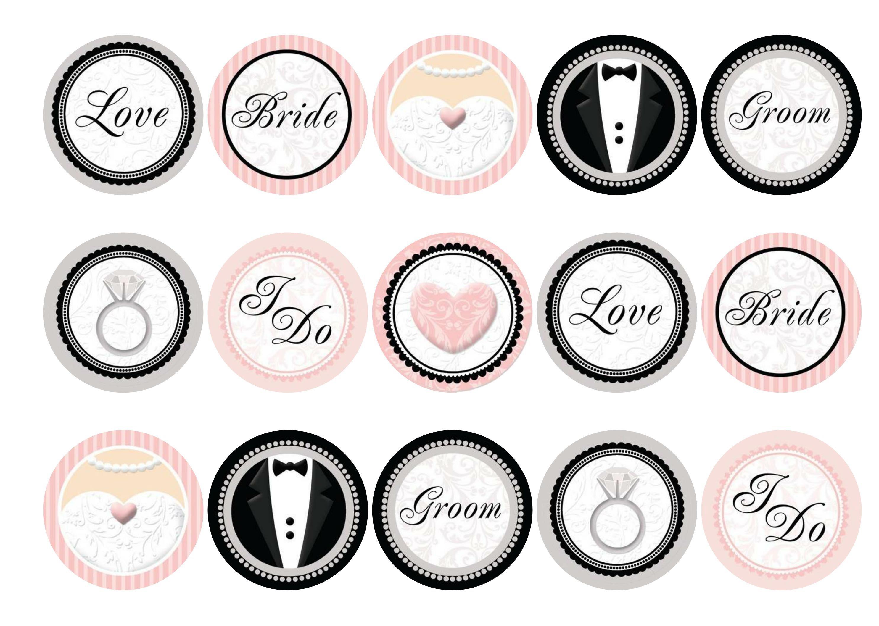 Printed pink and black wedding cupcake toppers