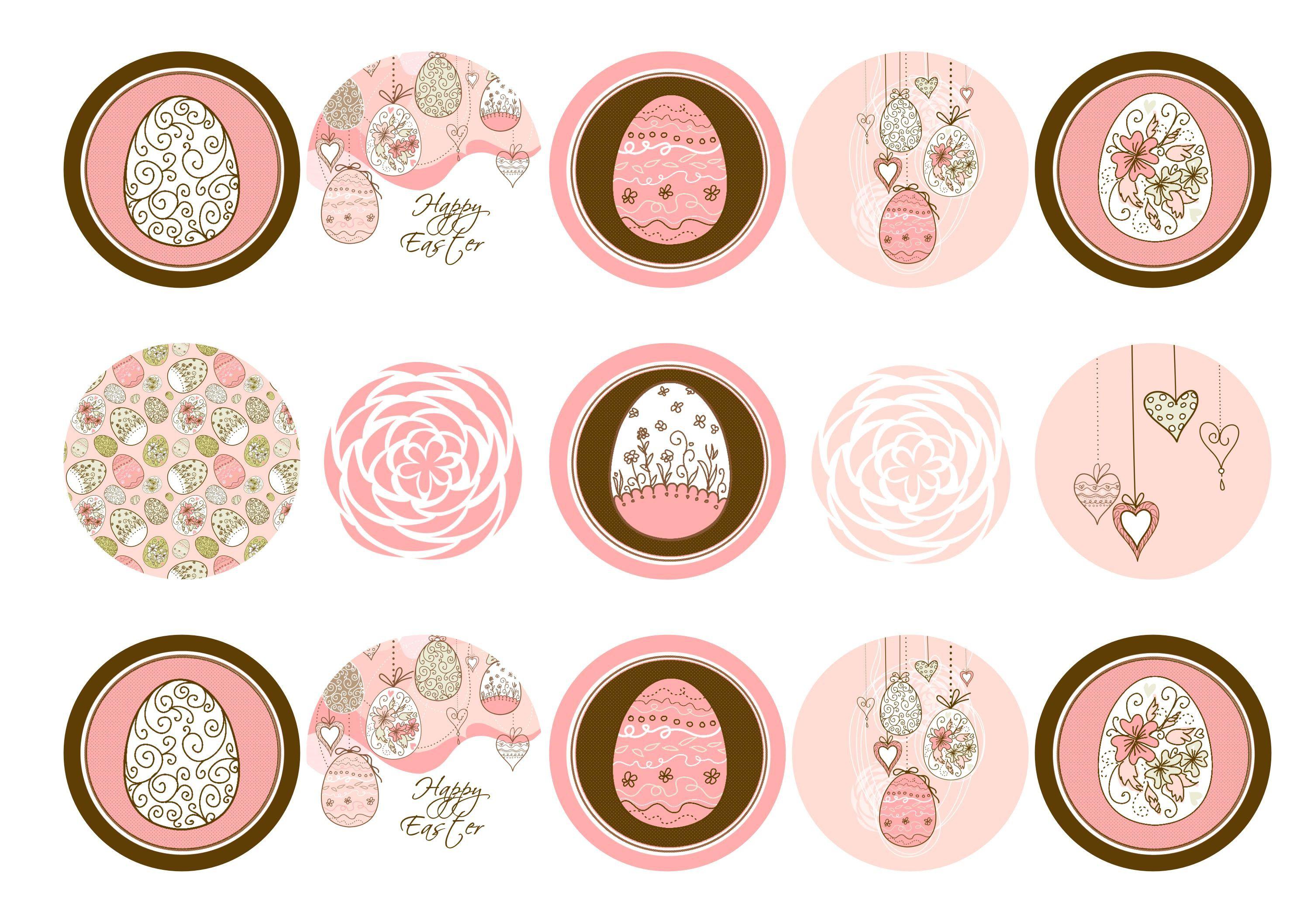 Printed cupcake toppers with pink and brown Easter Egg images
