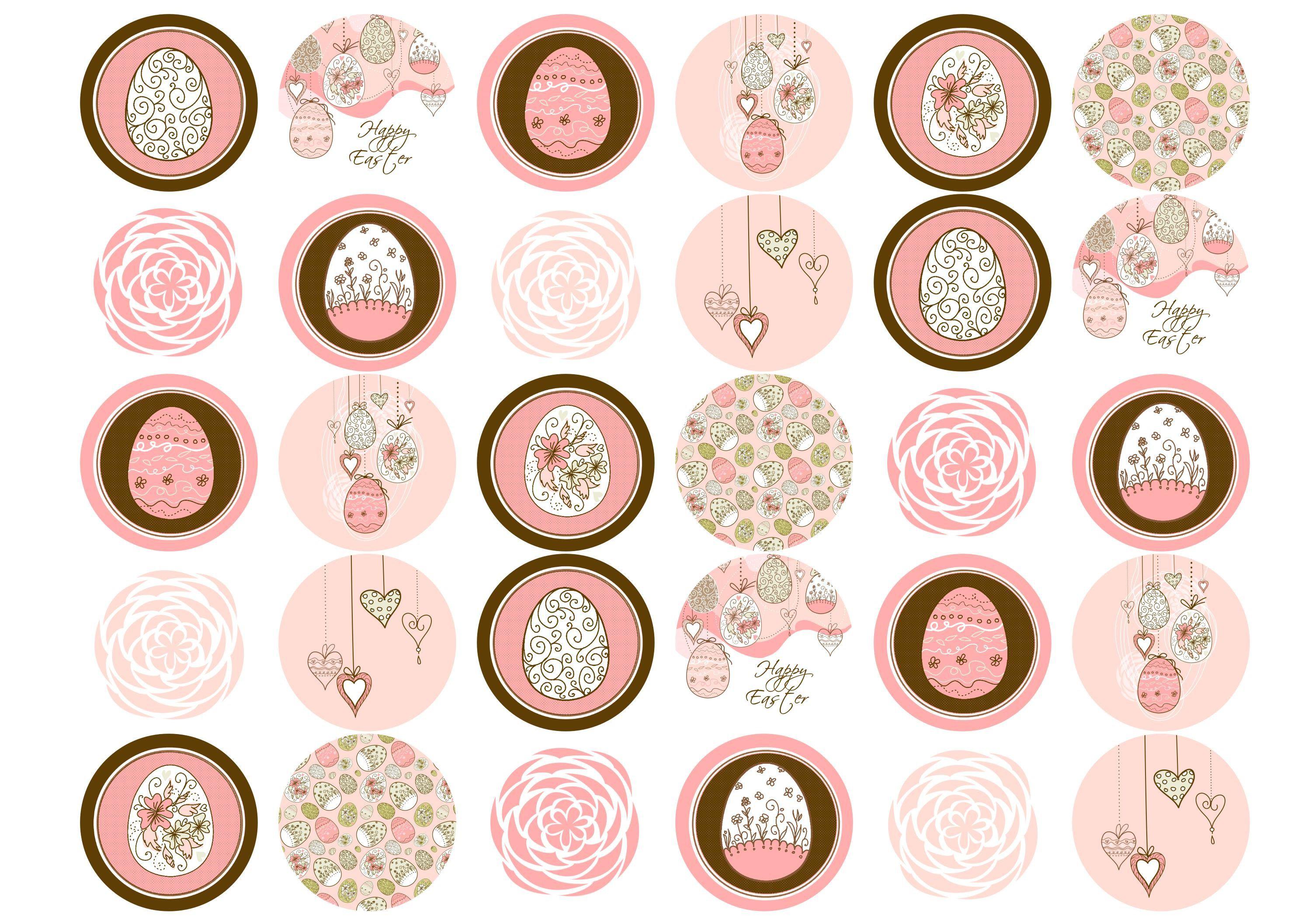 Edible cupcake toppers with pink and brown Easter Egg images