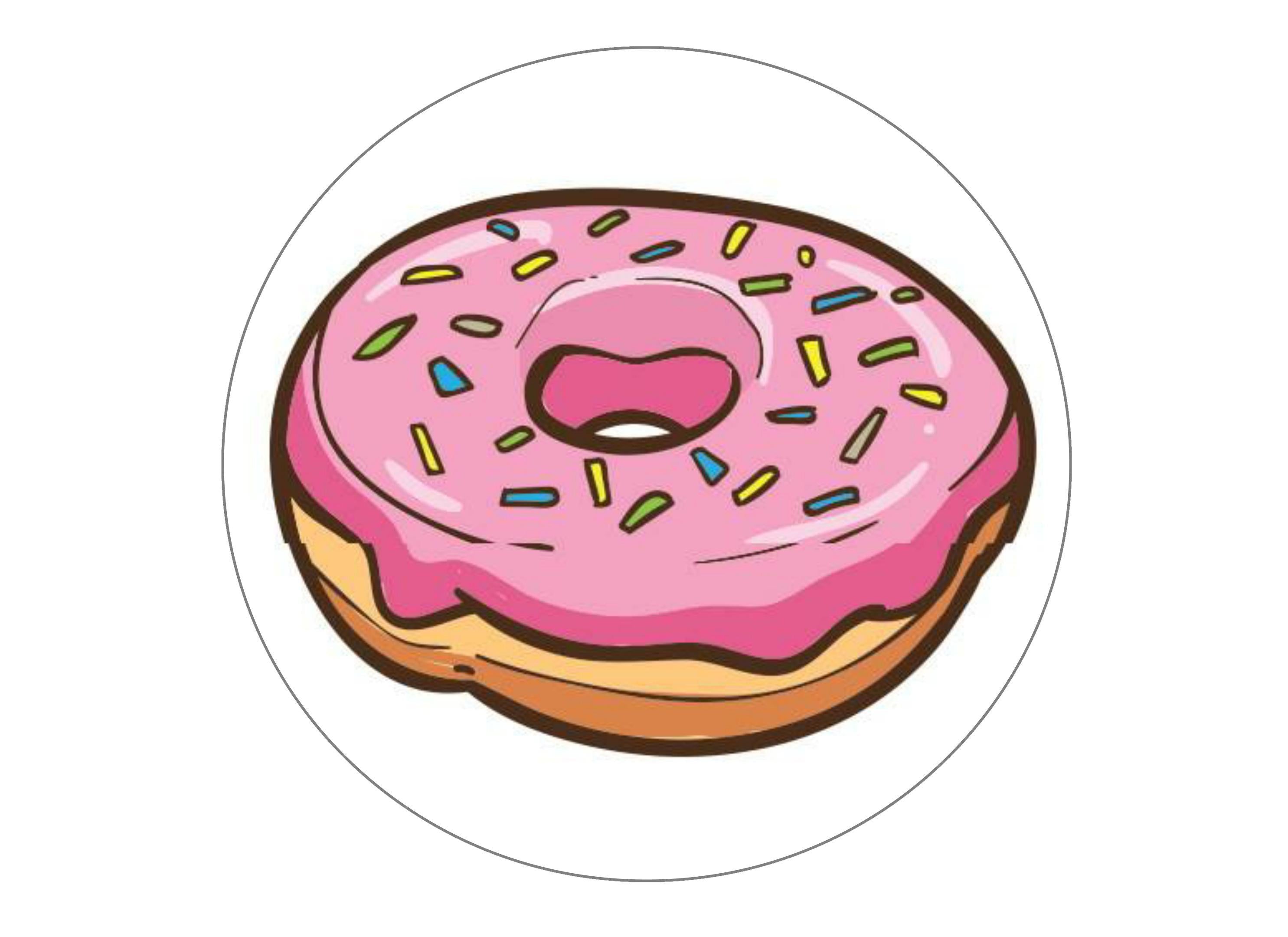 Large 7.5" cake topper with a pink doughnut image
