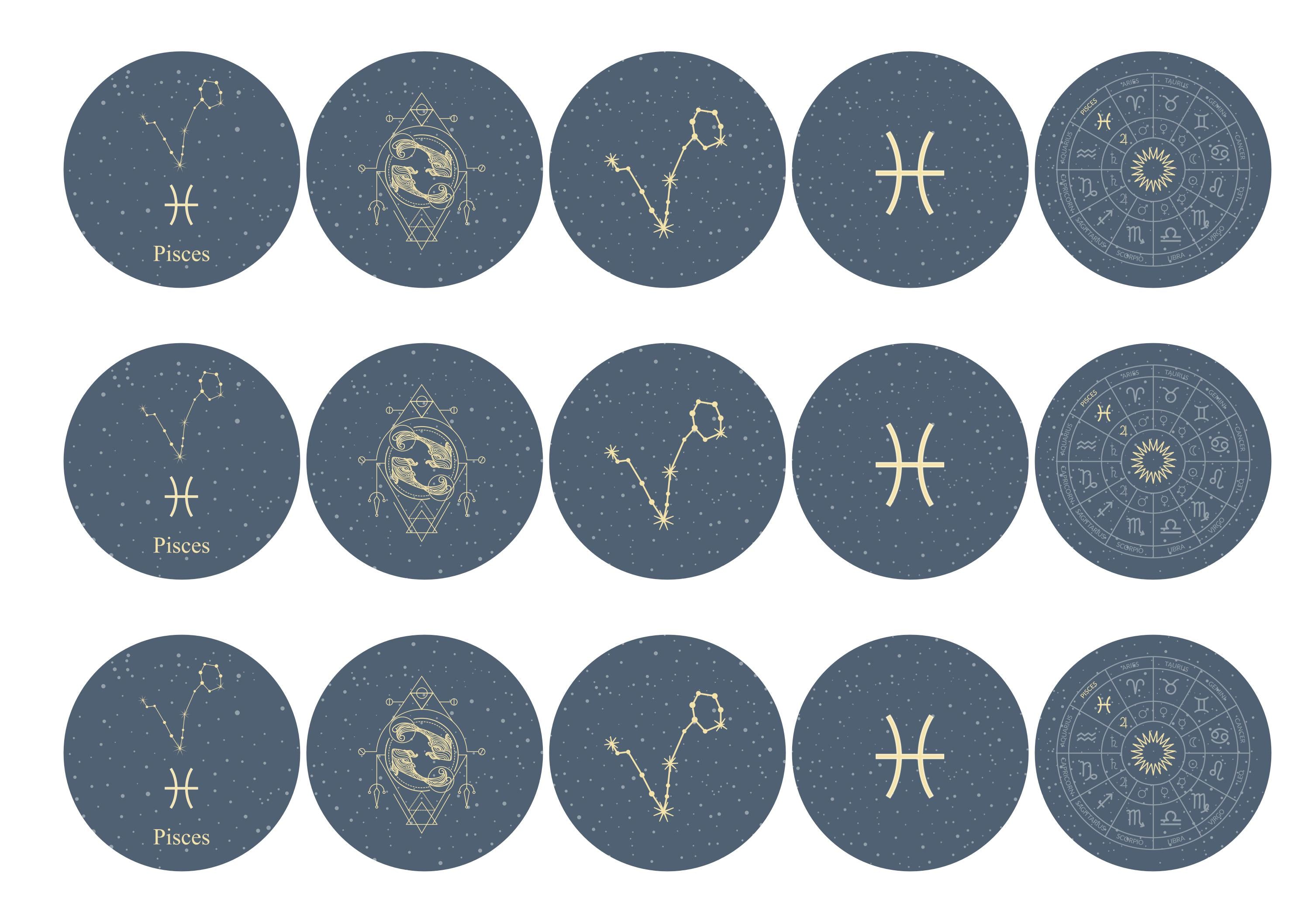 15 Pisces themed cupcake toppers