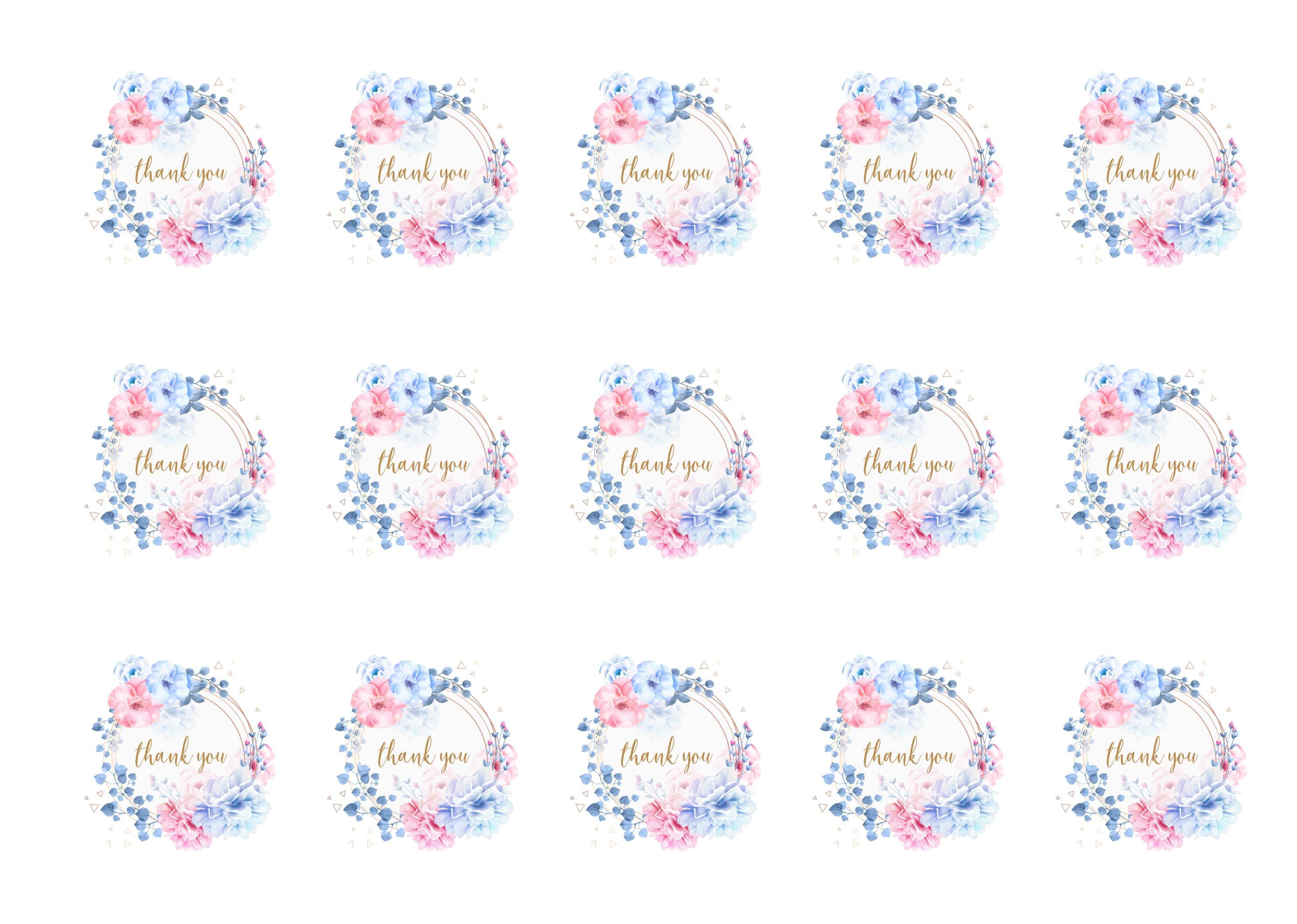 15 printed toppers with a pretty floral design to say thank you