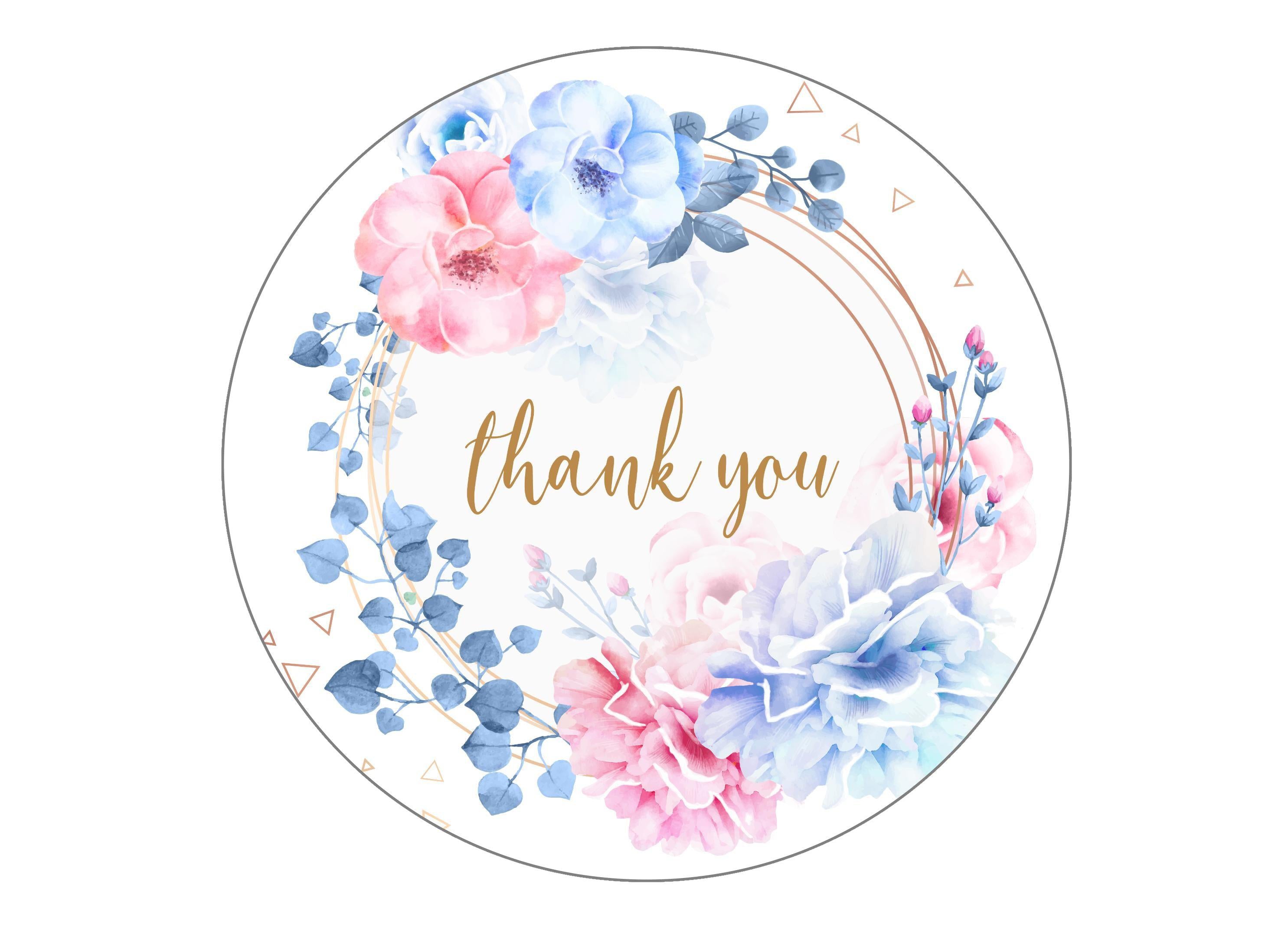 large round edible cake topper with a pretty floral design to say thank you