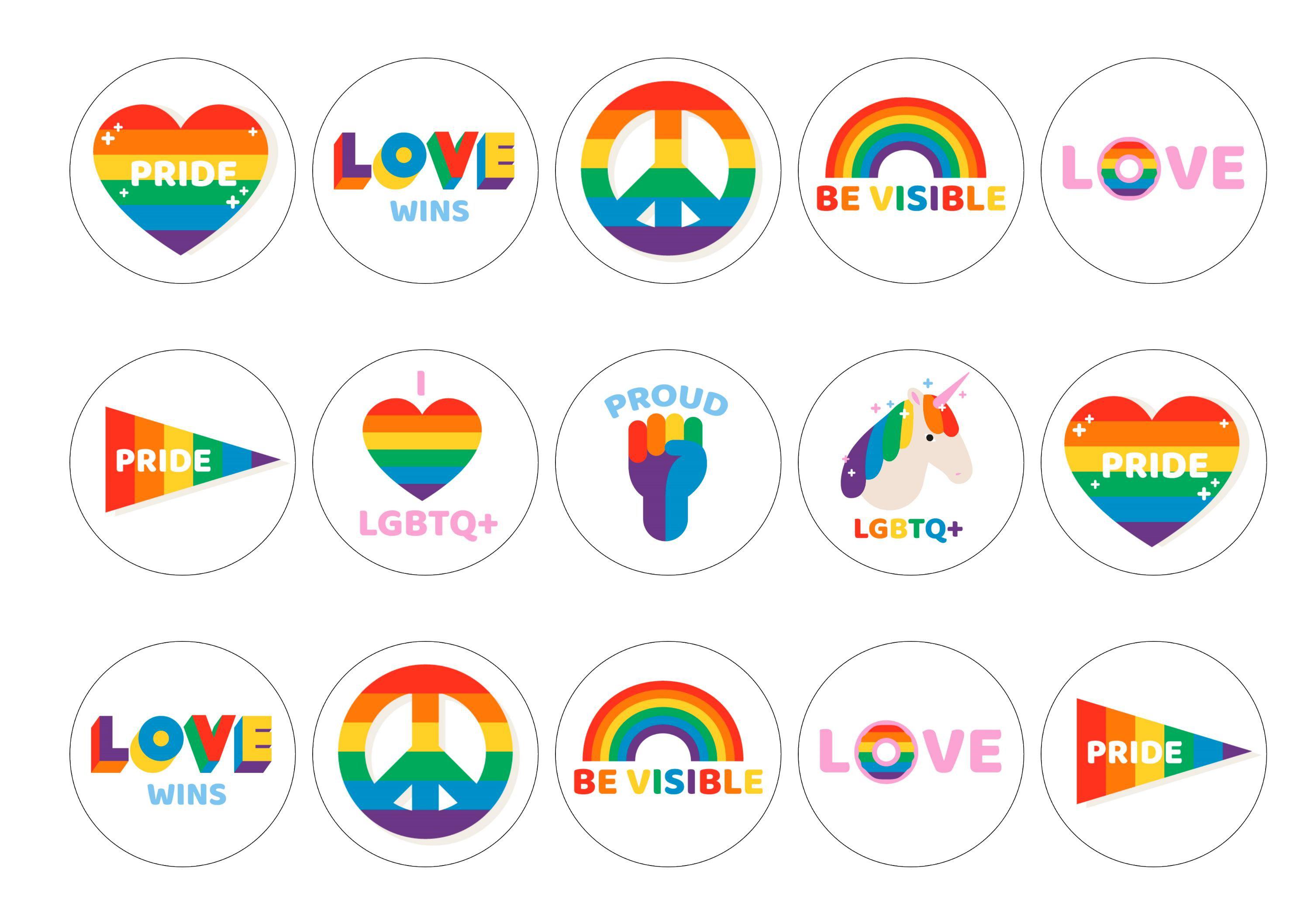 15 cupcake toppers with pride icons