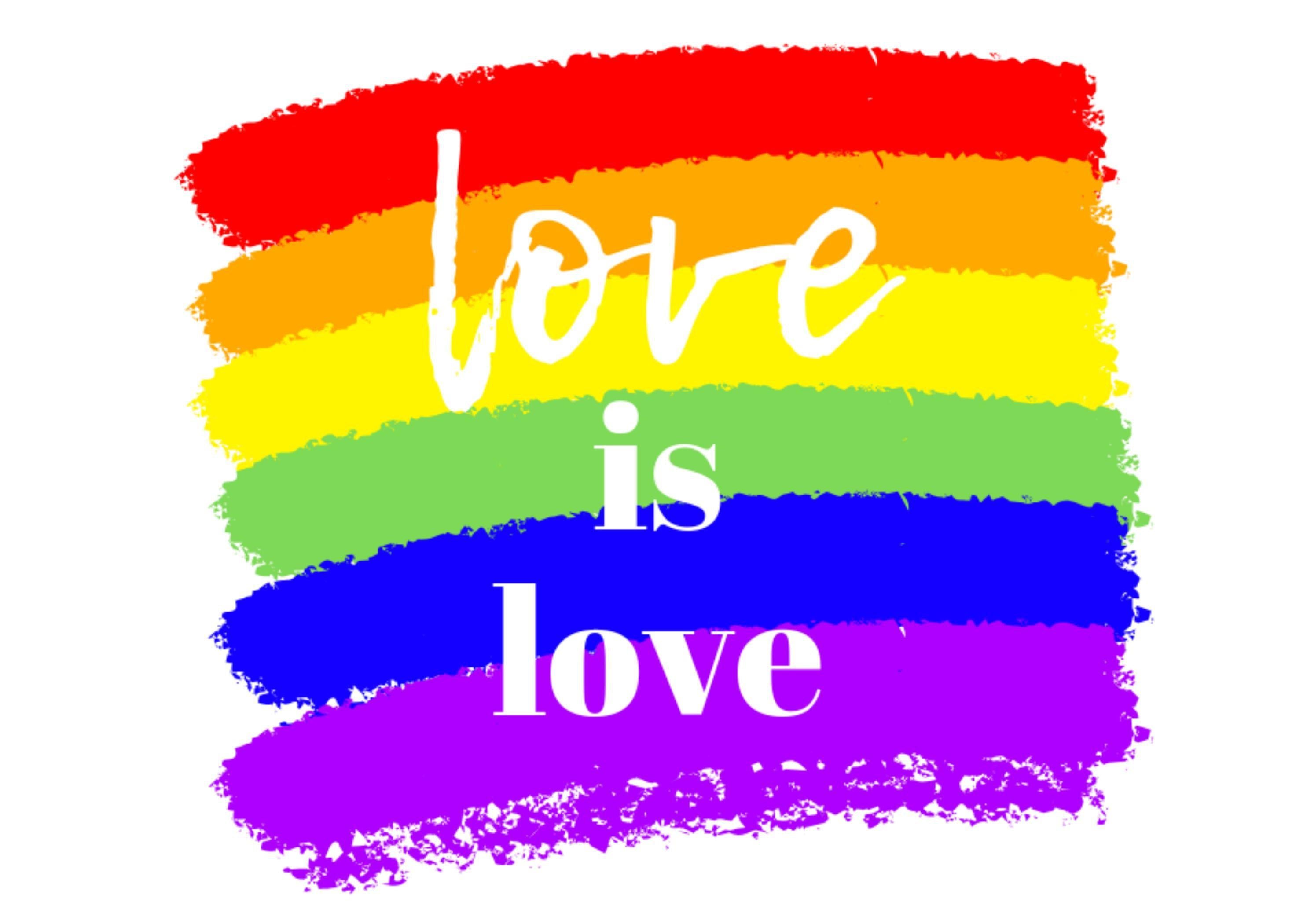A4 cake topper with a love is love theme for LGBT Pride