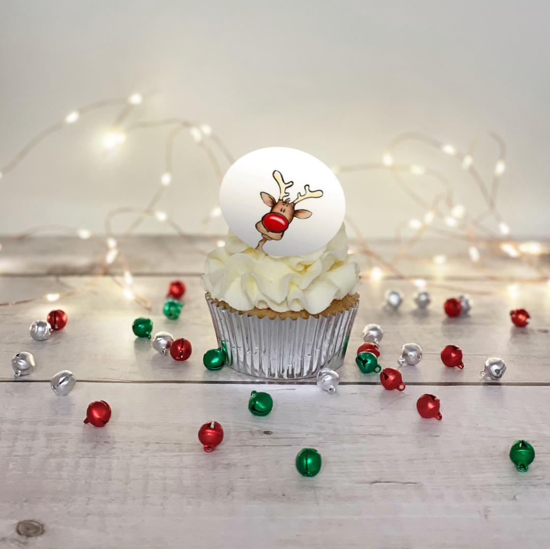Christmas Cupcake with a cartoon Rudolph cupcake topper