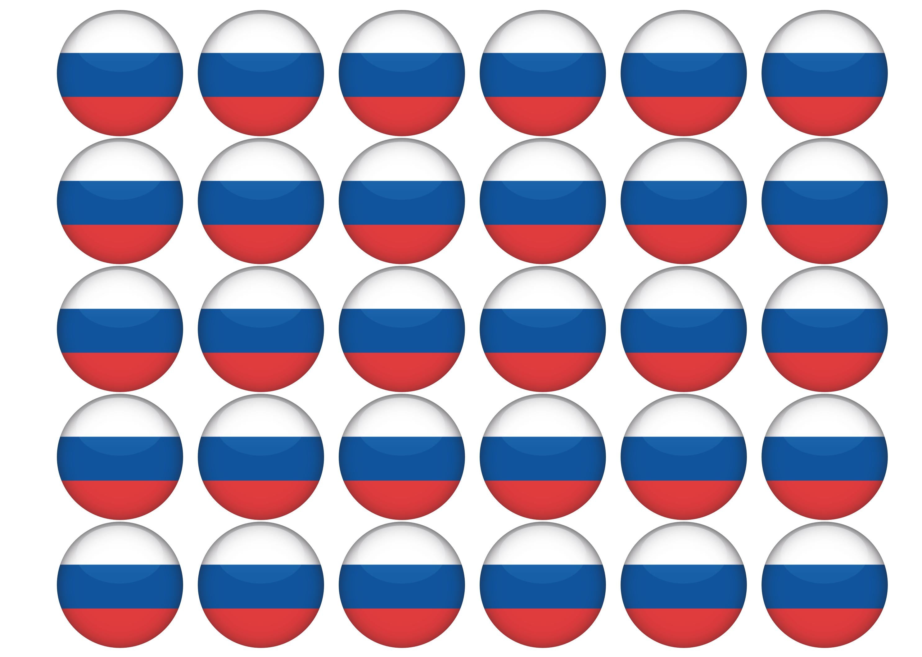 30 edible toppers with the flag of Russia