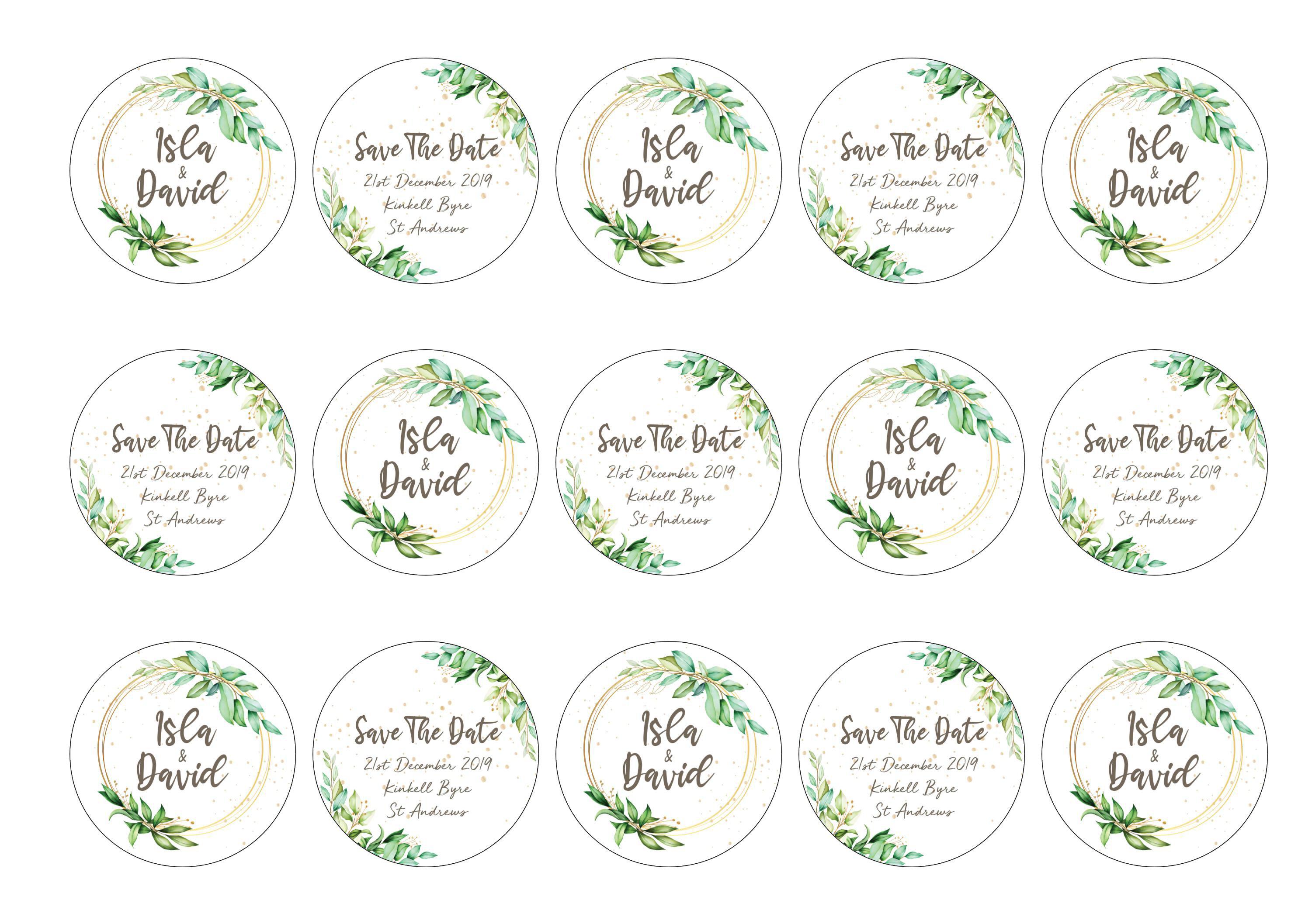 Save The Date wedding cupcake toppers personalised