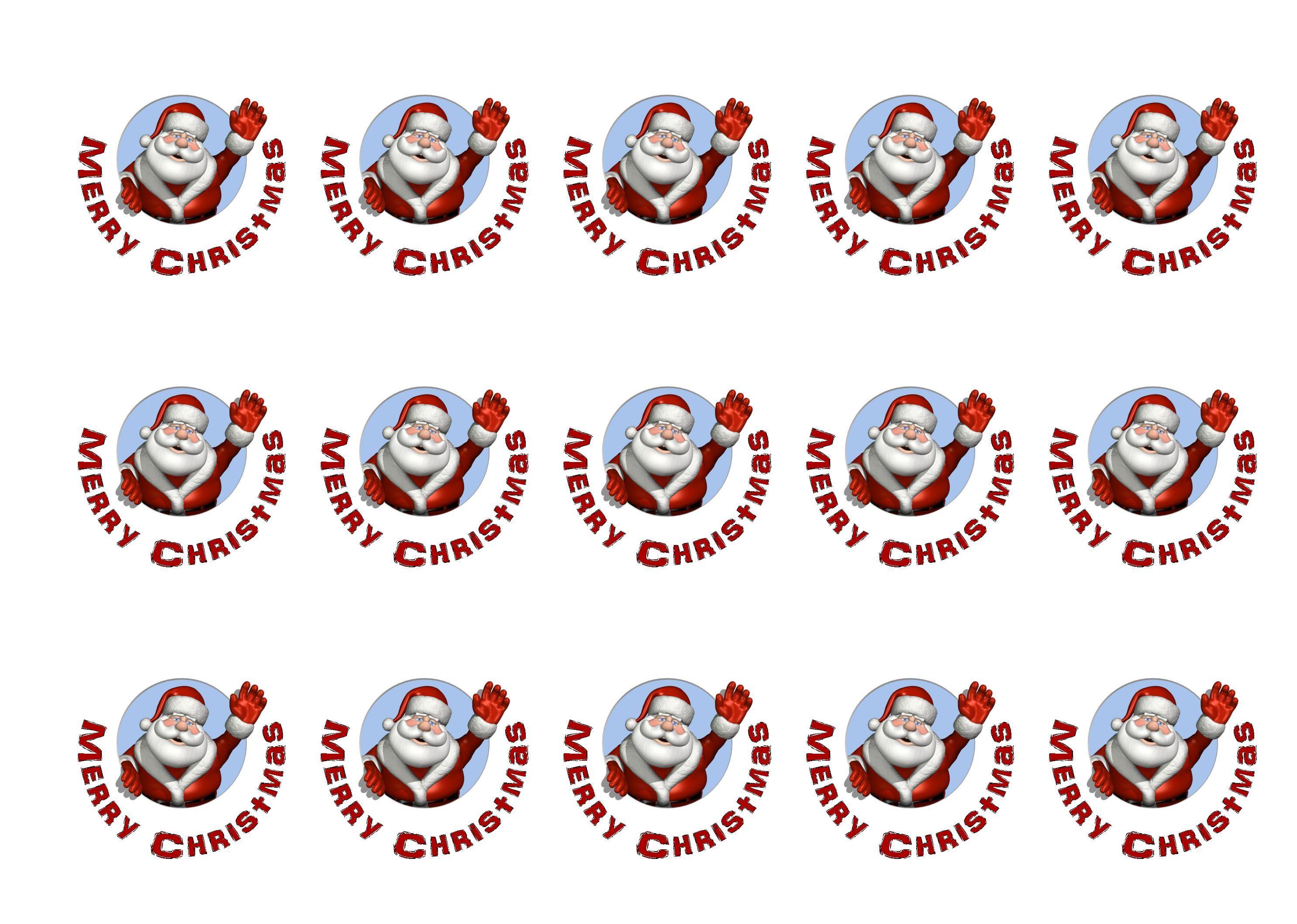 Edible cupcake toppers with Santa image printed on rice paper or icing
