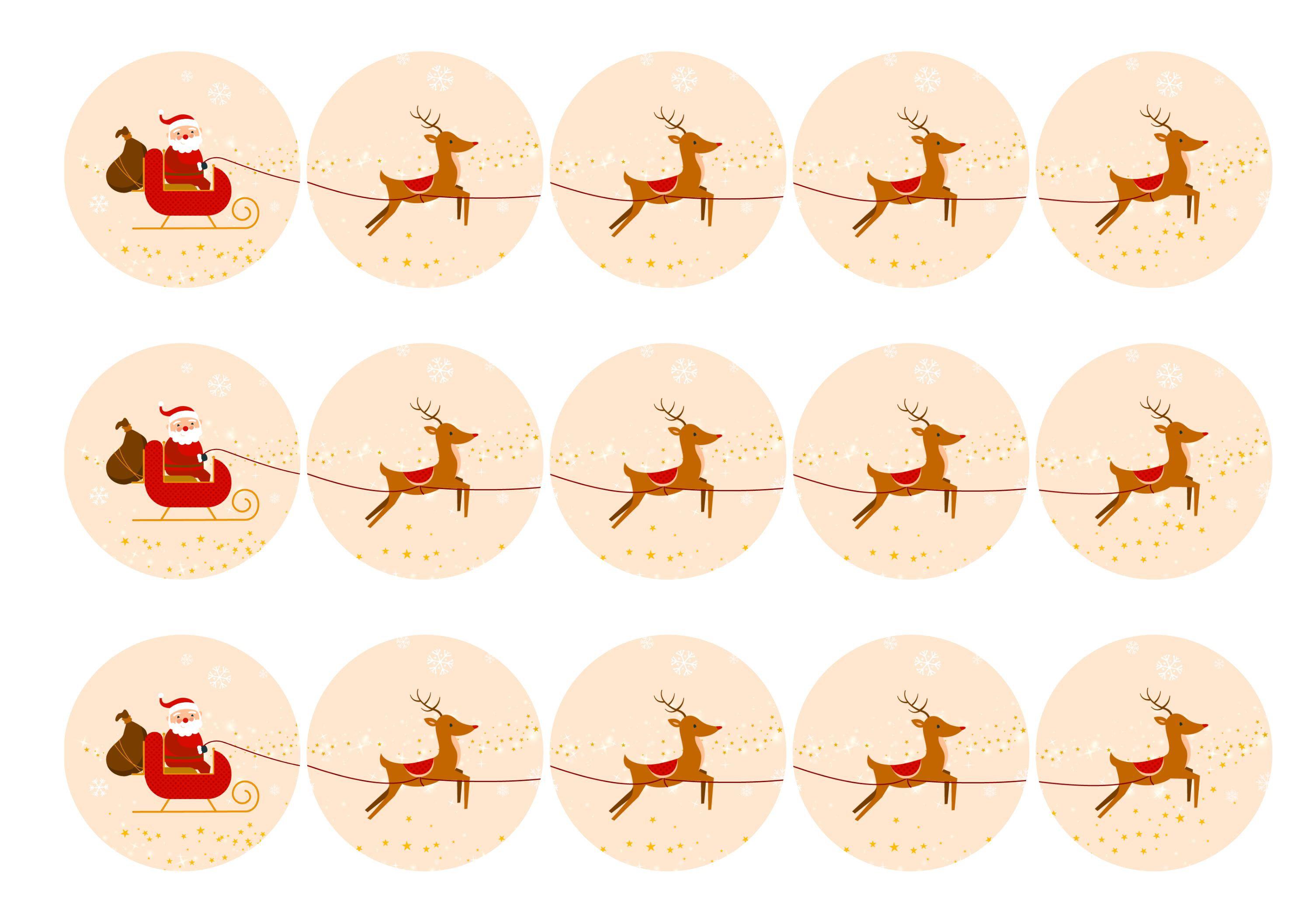 15 toppers with Christmas images of Santa's sleigh and reindeer