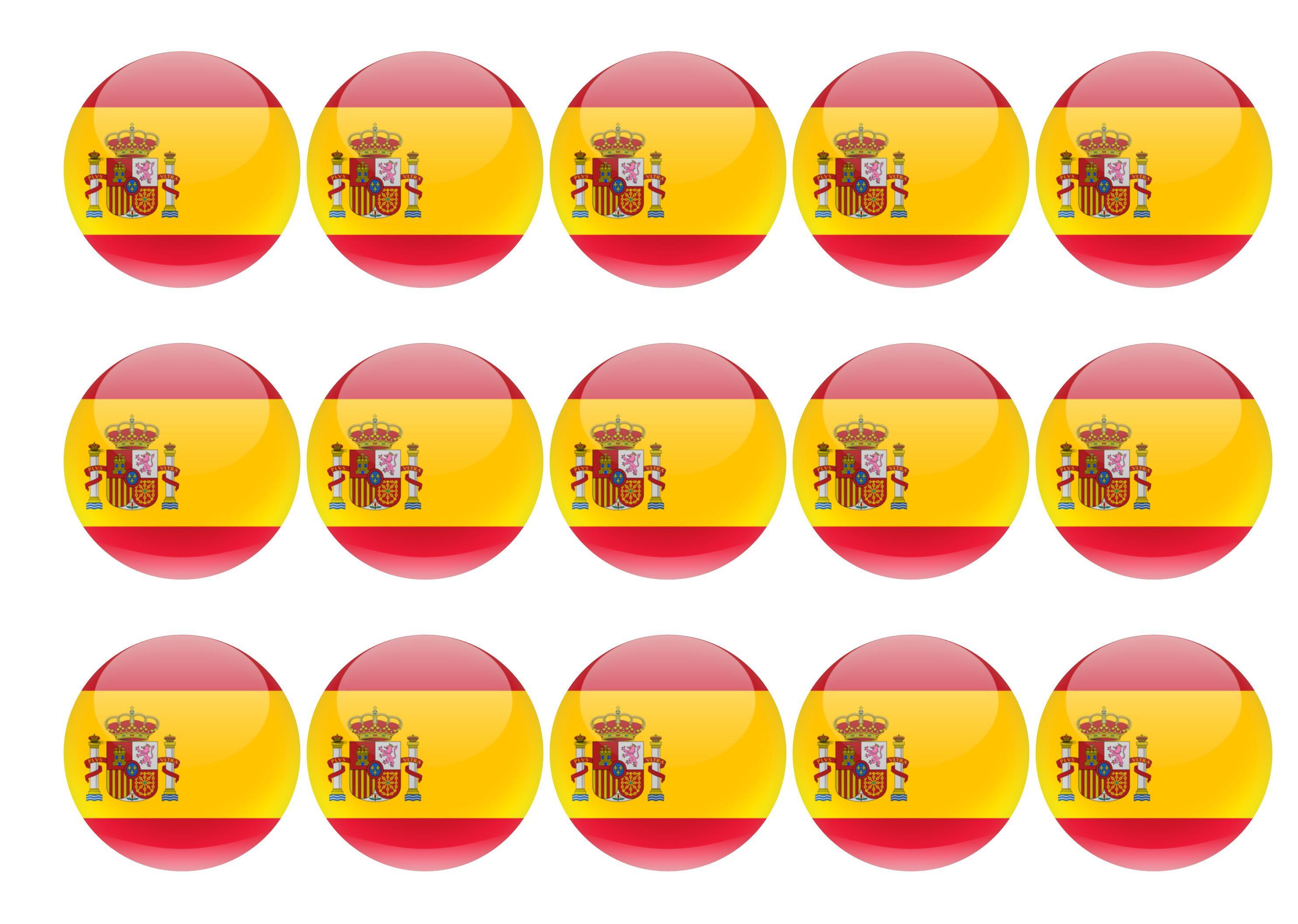 15 printed cupcake toppers with the Spanish Flag