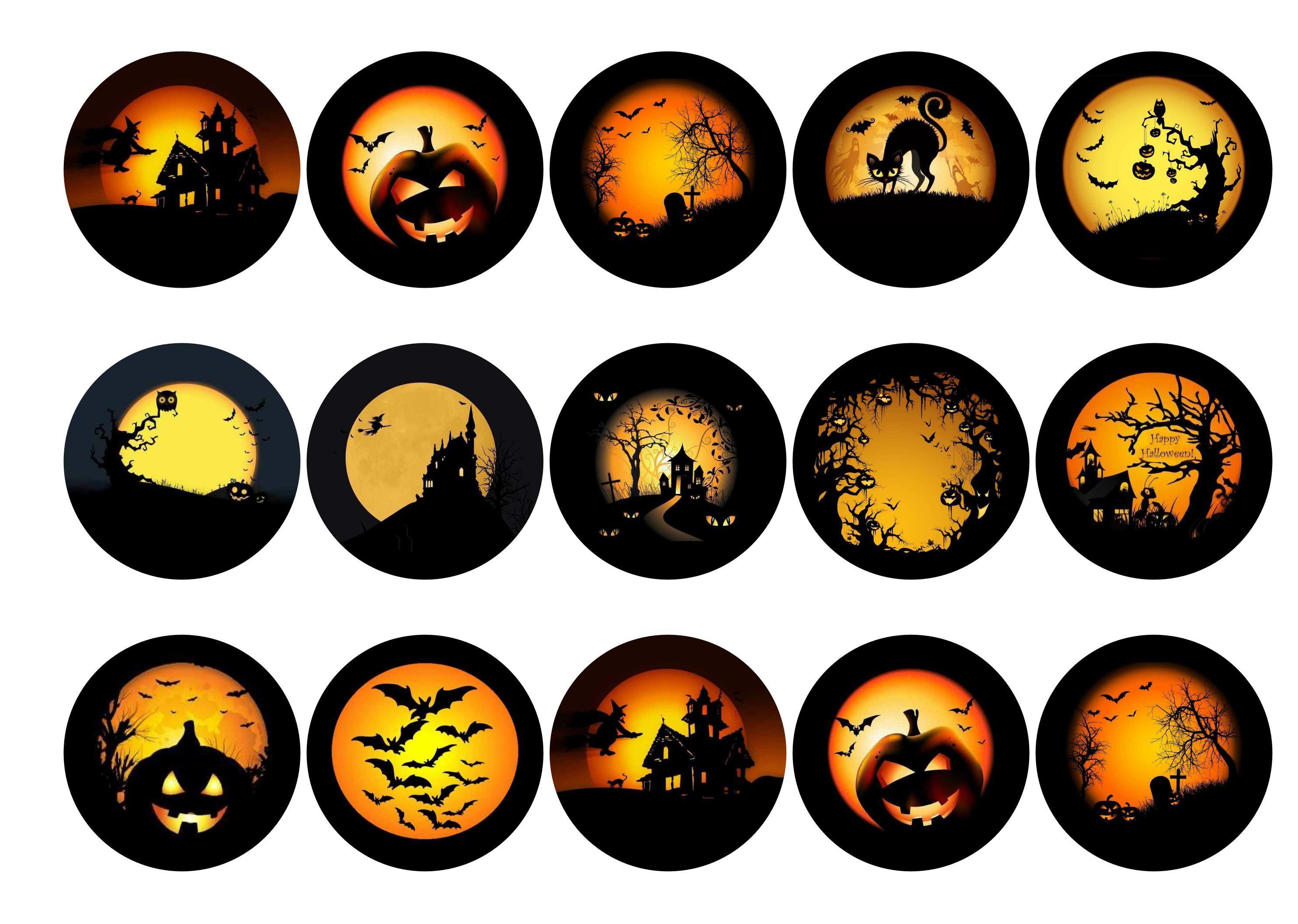 Edible printed cupcake toppers with spooky halloween images