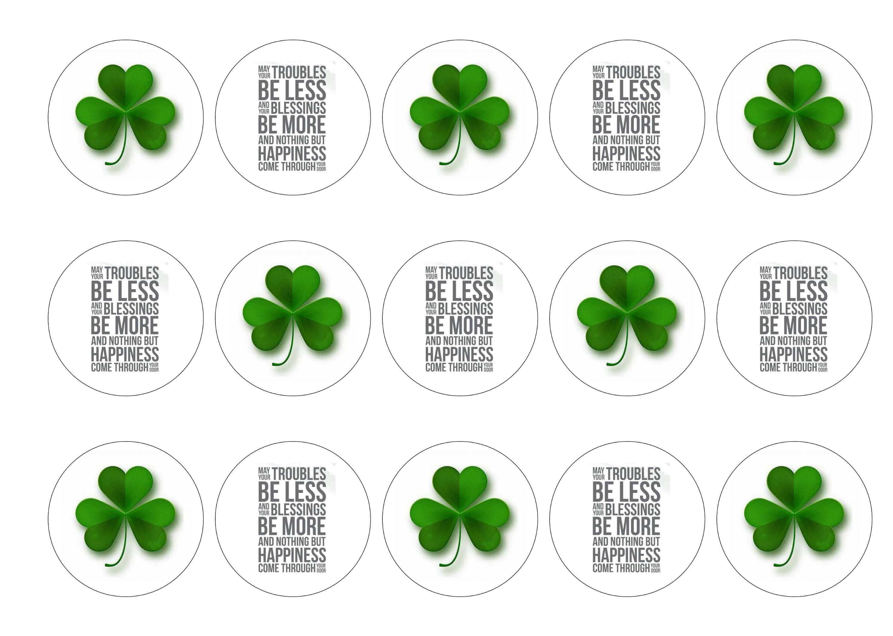 50mm printed edible cupcake toppers with a blessing for St Patricks Day
