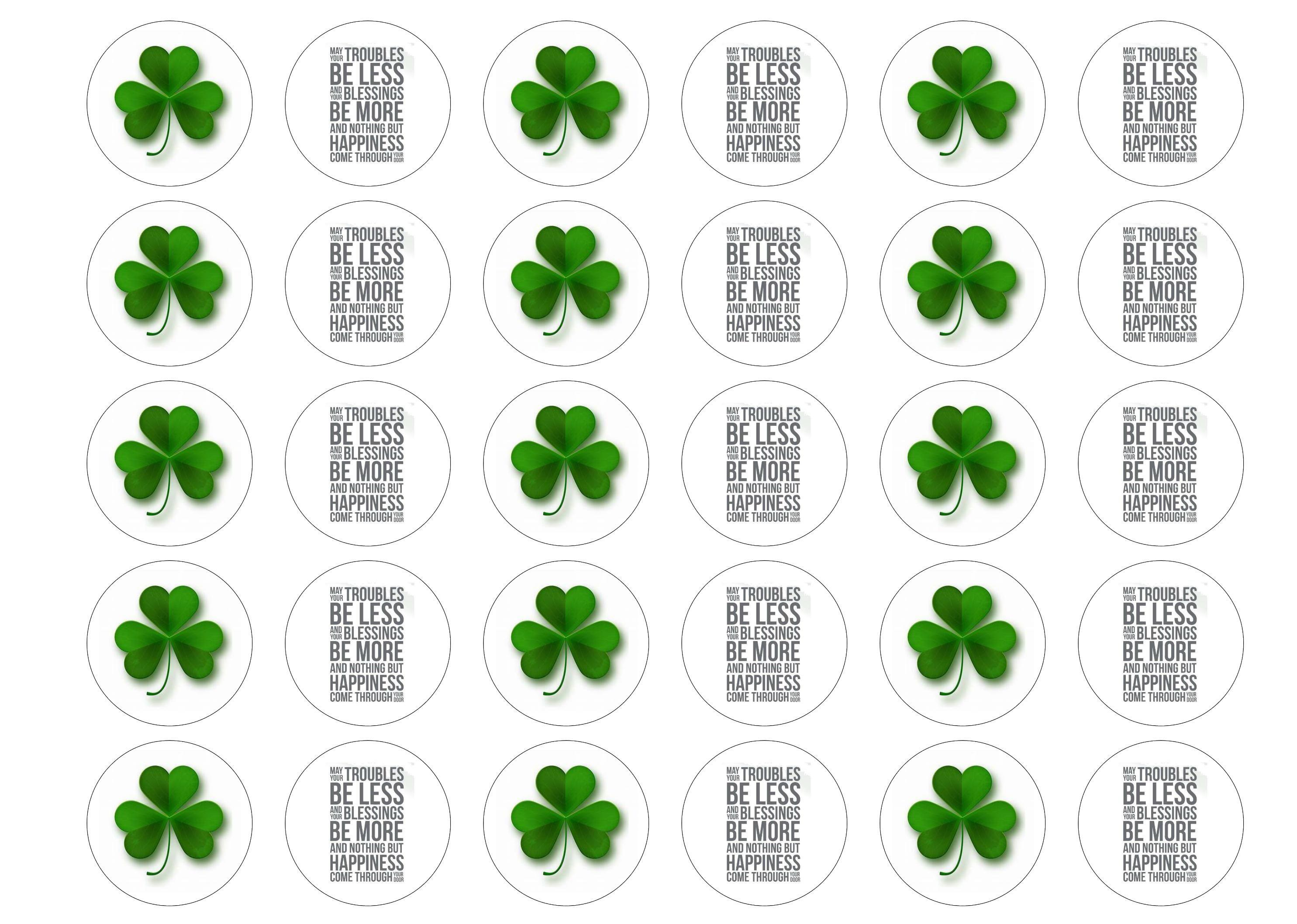 38mm printed edible cupcake toppers with a St Patricks Day Blessing
