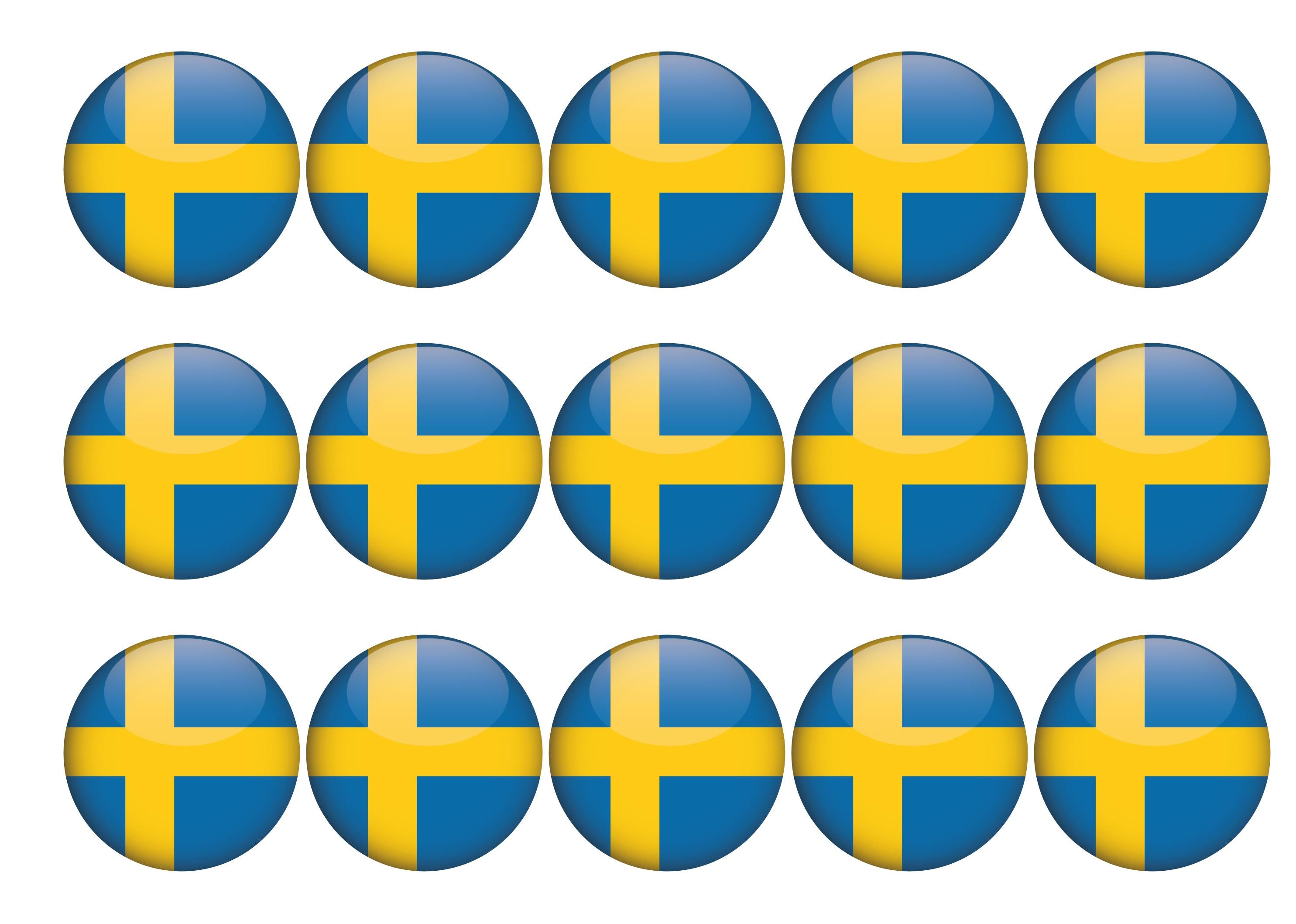 15 cupcake toppers with Sweden flag