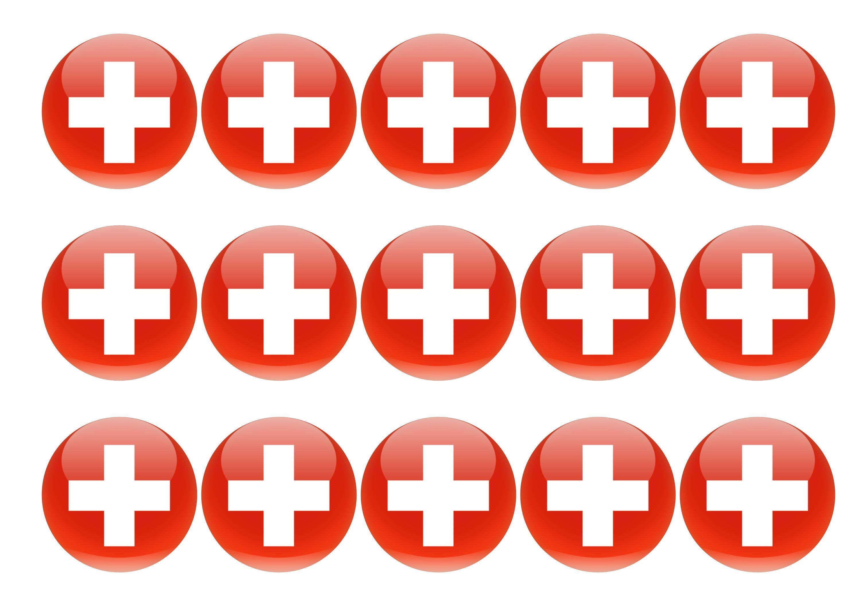 15 printed cupcake toppers with the Switzerland flag