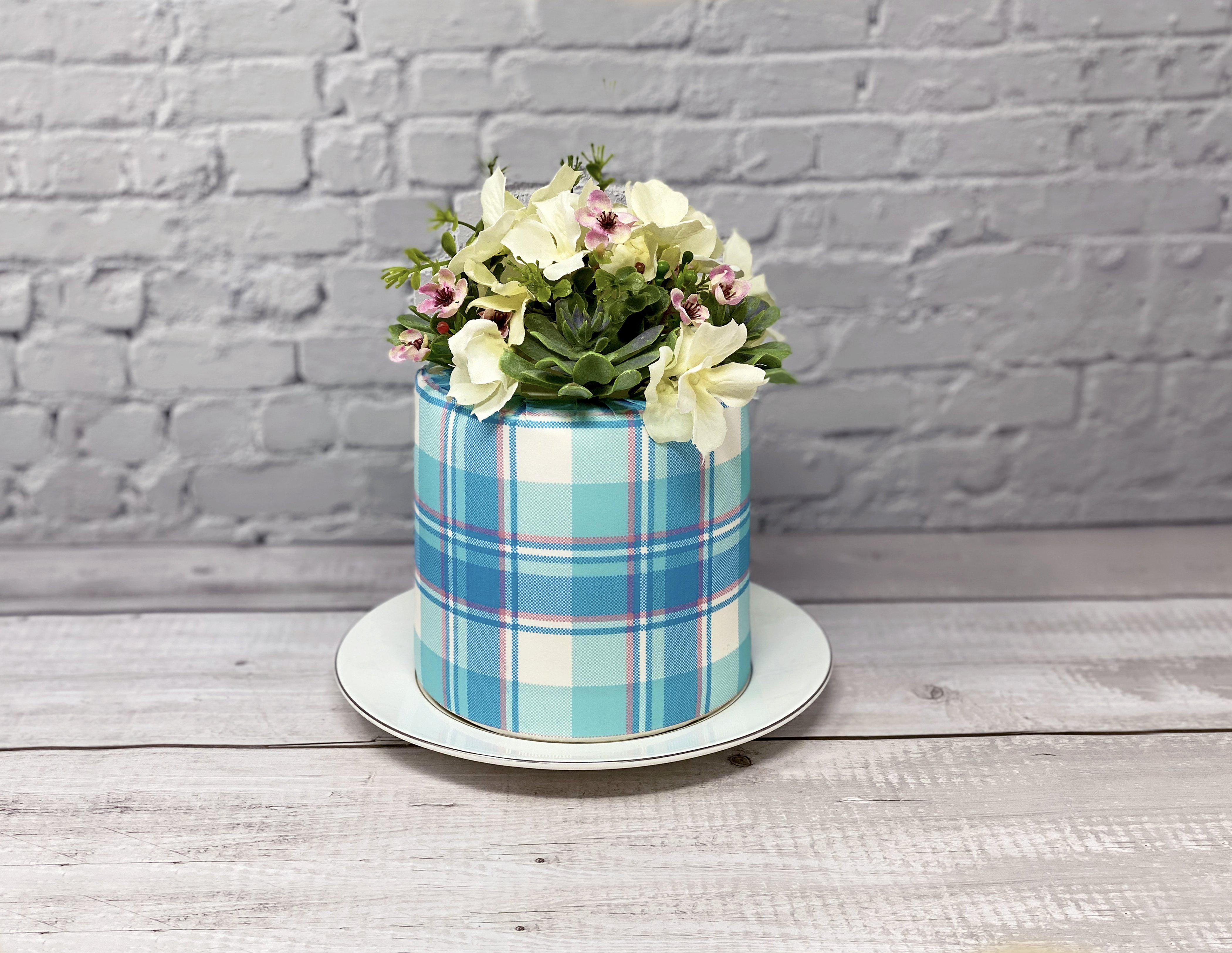 Aqua and Pink Tartan cake wrap-Edible cake toppers-Edibilis