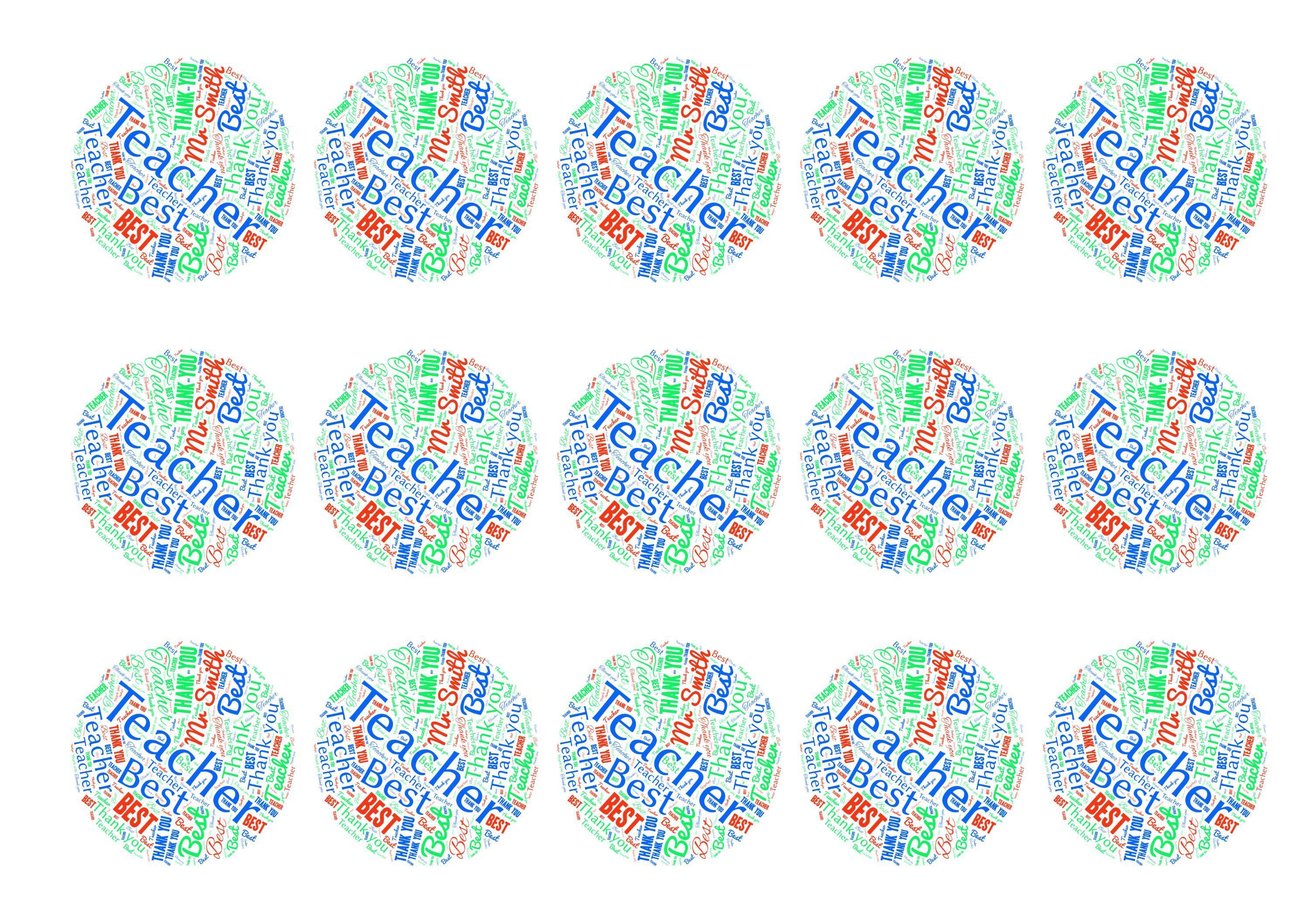 Printed edible cupcake toppers personalised for teacher
