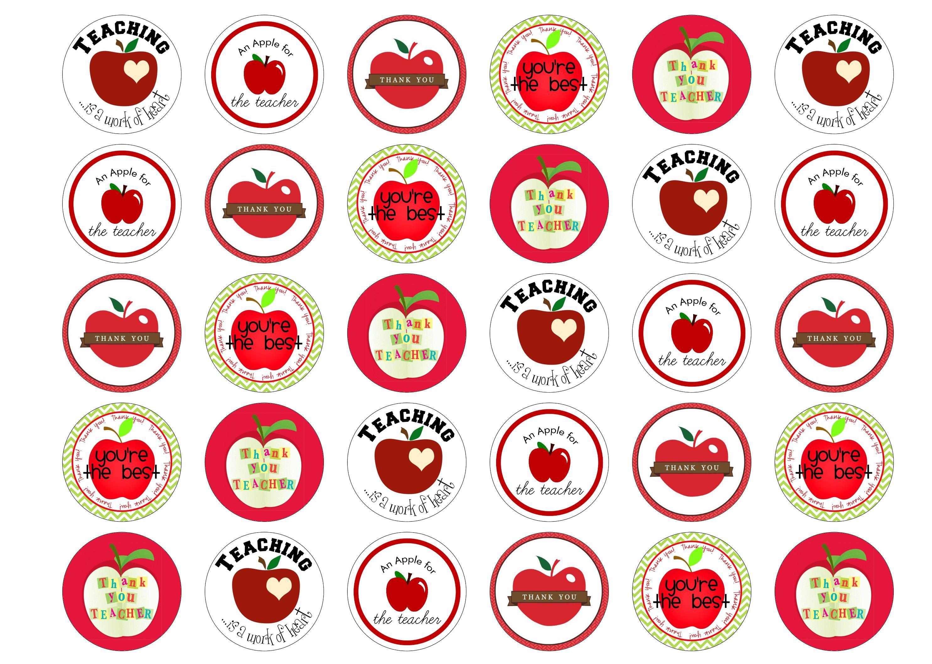 30 edible cupcake toppers with images of apples for teachers
