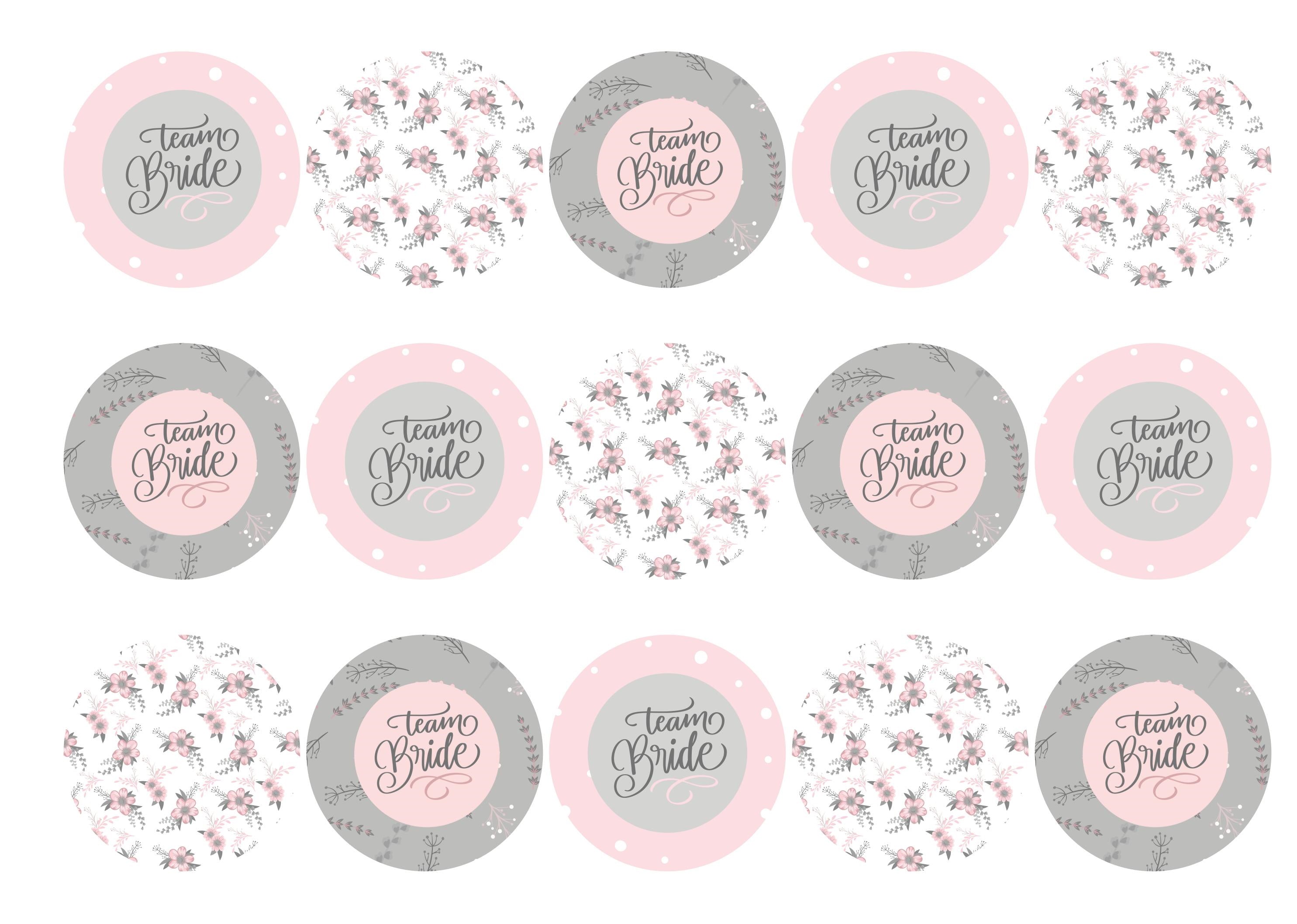 Pink and Grey Team Bride Cupcake Toppers