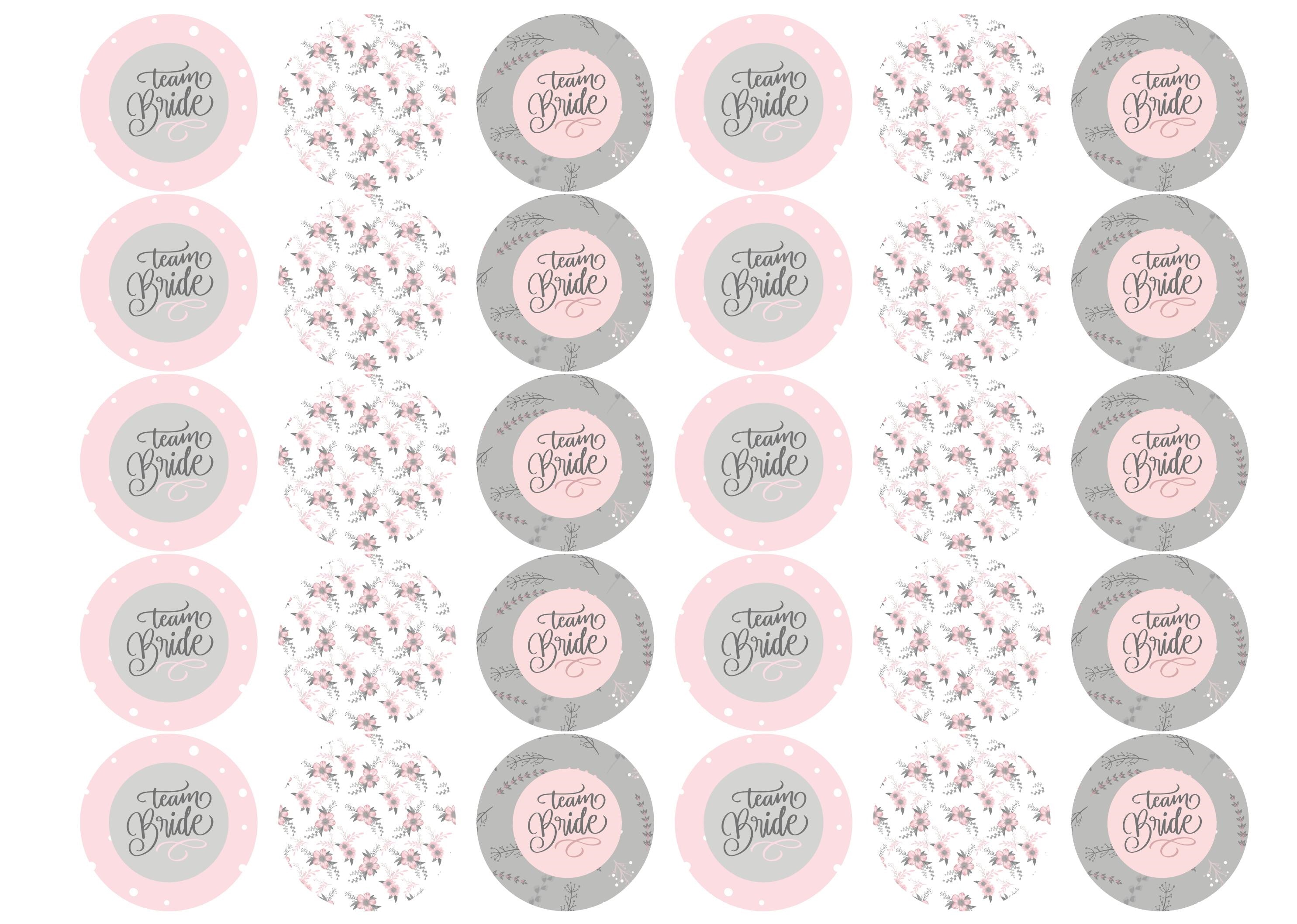 Pink and Grey Team Bride printed cake Toppers