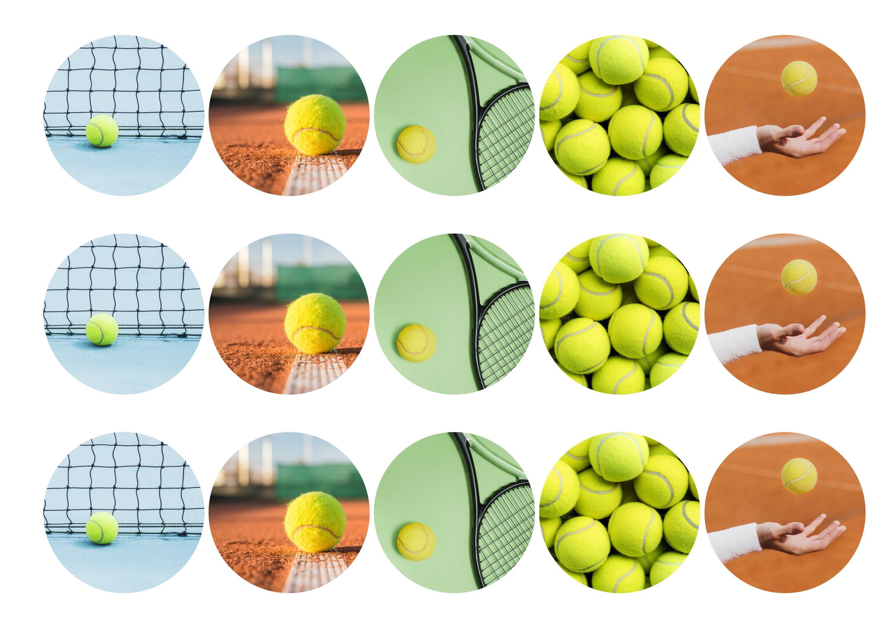 15 printed cupcake toppers with tennis equipment