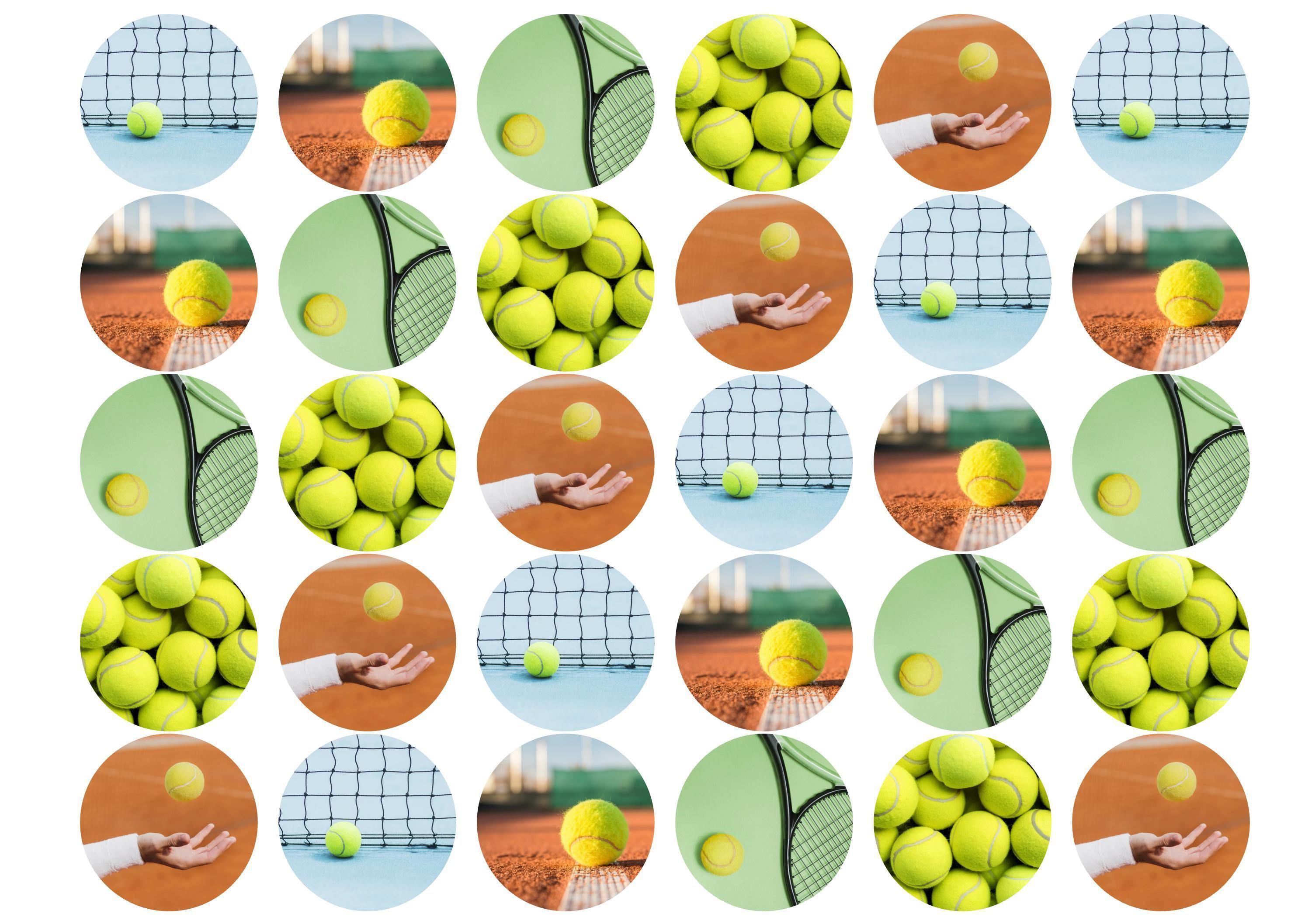 30 edible cupcake toppers with tennis equipment