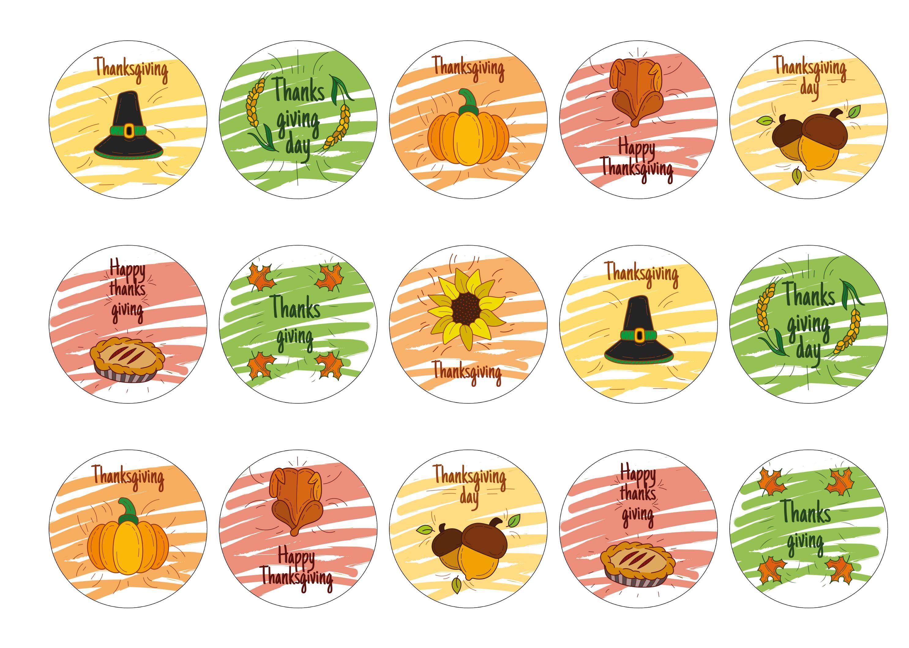 15 Thanksgiving cupcake toppers with images and messages to celebrate