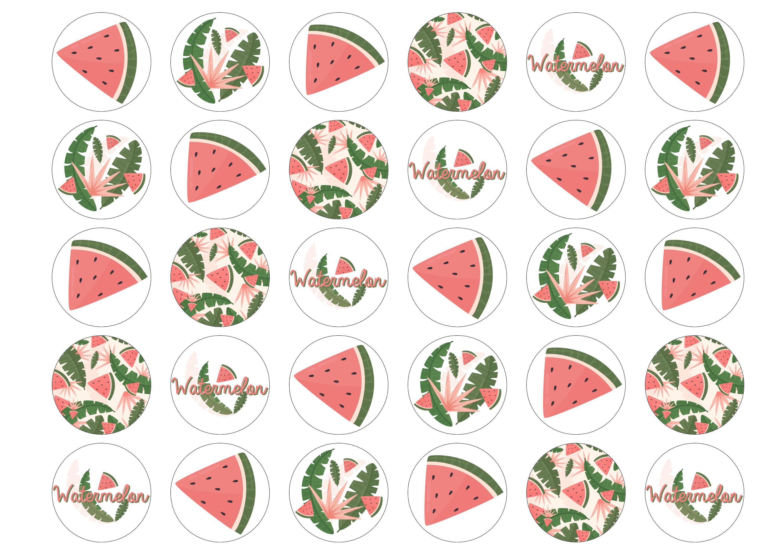 30 edible cake toppers with a tropical watermelon theme for summer