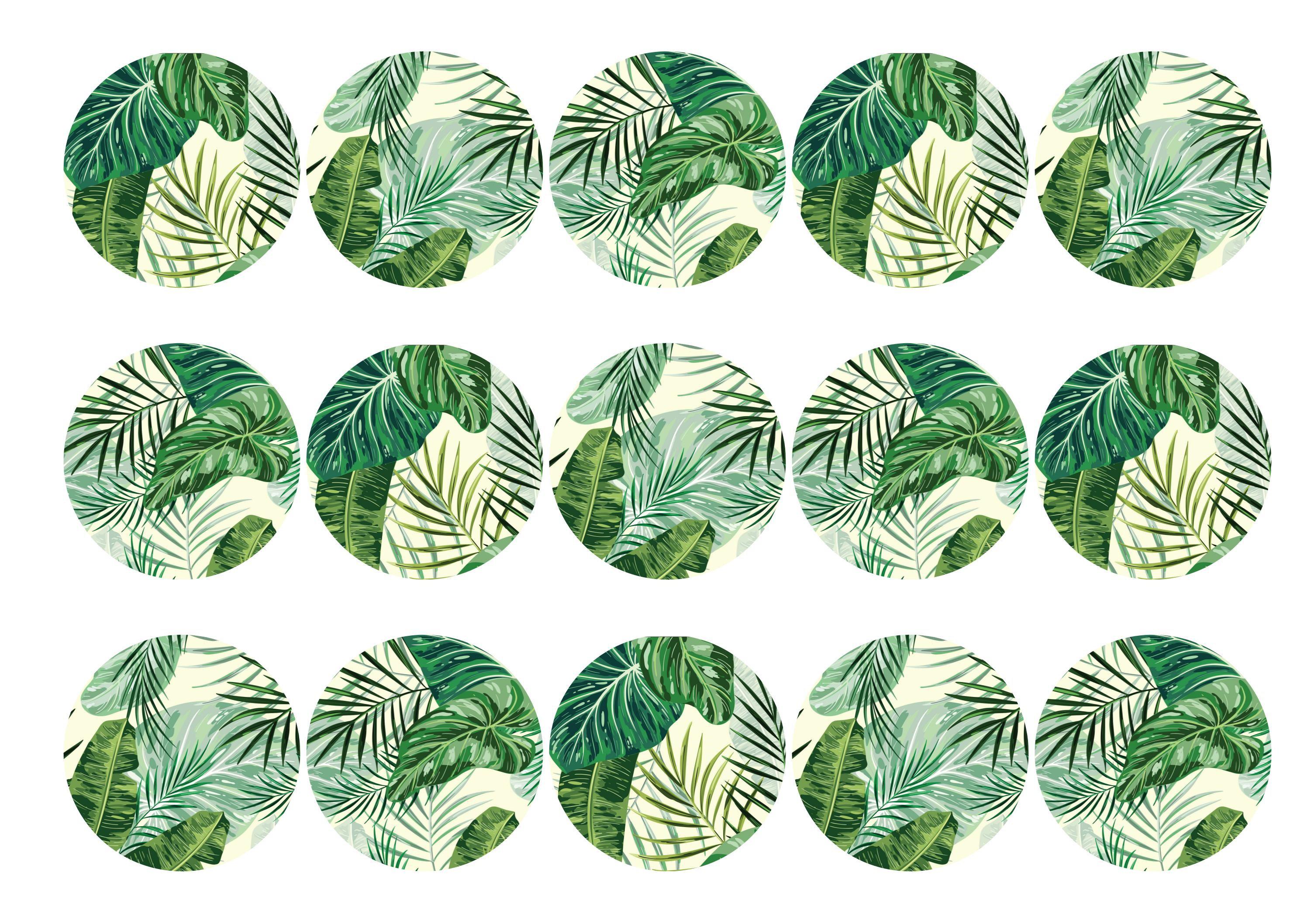 15 printed toppers with a tropical leaf design