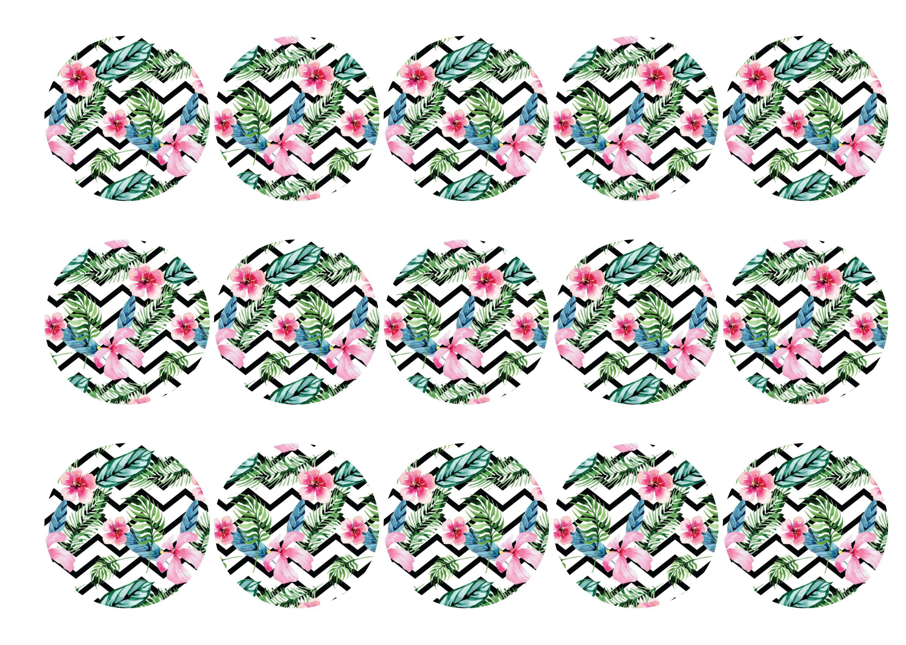 15 printed cupcake toppers with a tropical chevron pattern