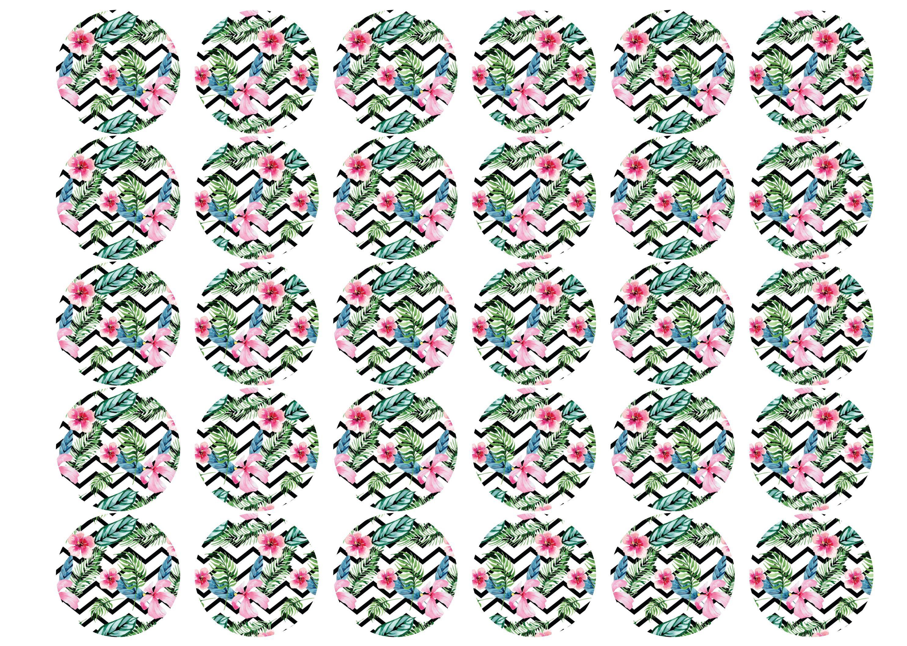 30 edible cupcake toppers with a tropical chevron pattern