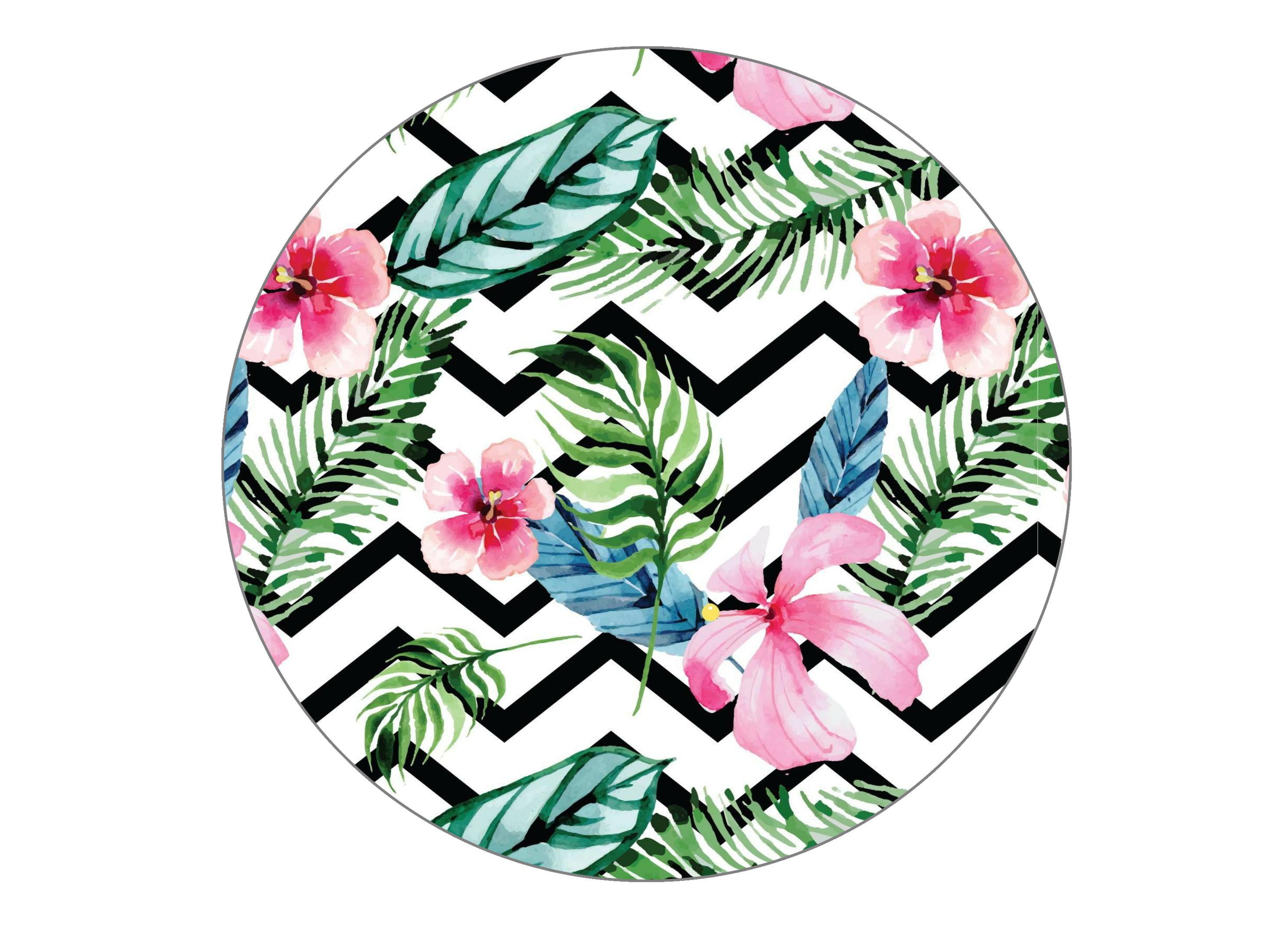 Large round cake topper with a tropical chevron pattern