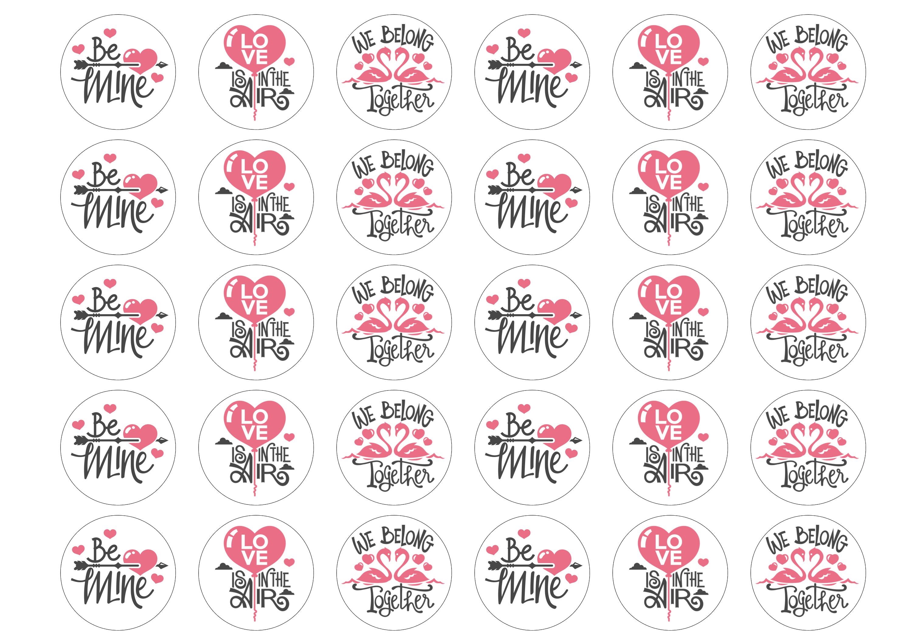 30 cupcake toppers with Flamingo themed valentine messages