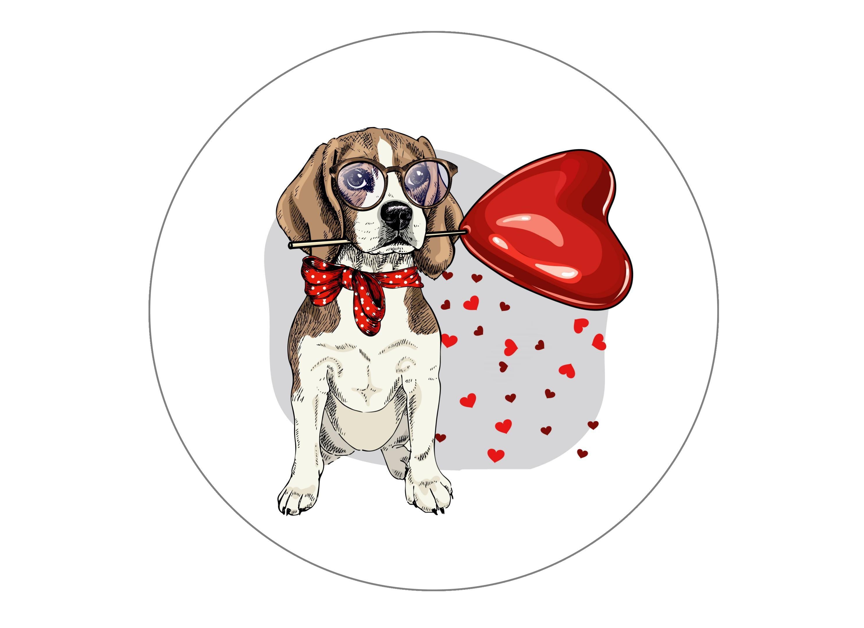 large cake topper with valentine dog illustration