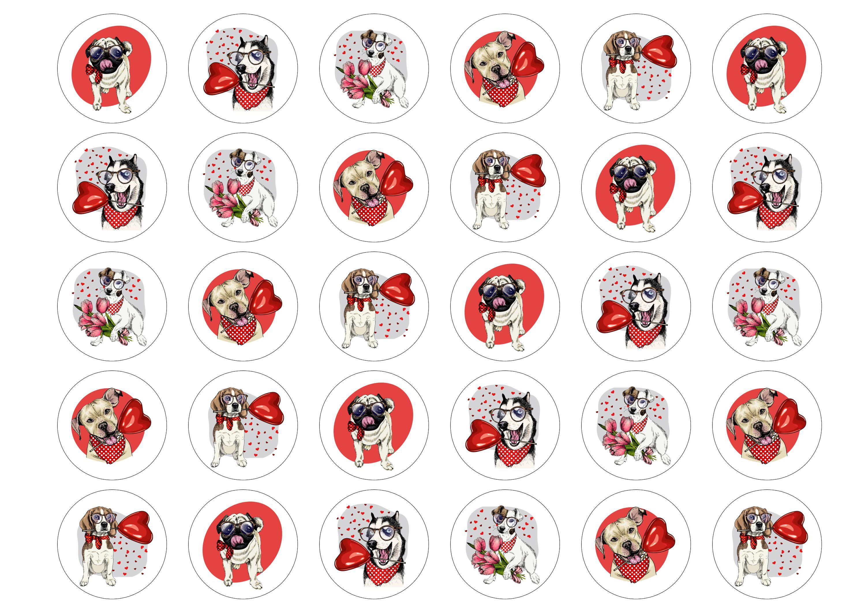 30 edible toppers with valentines doggo prints