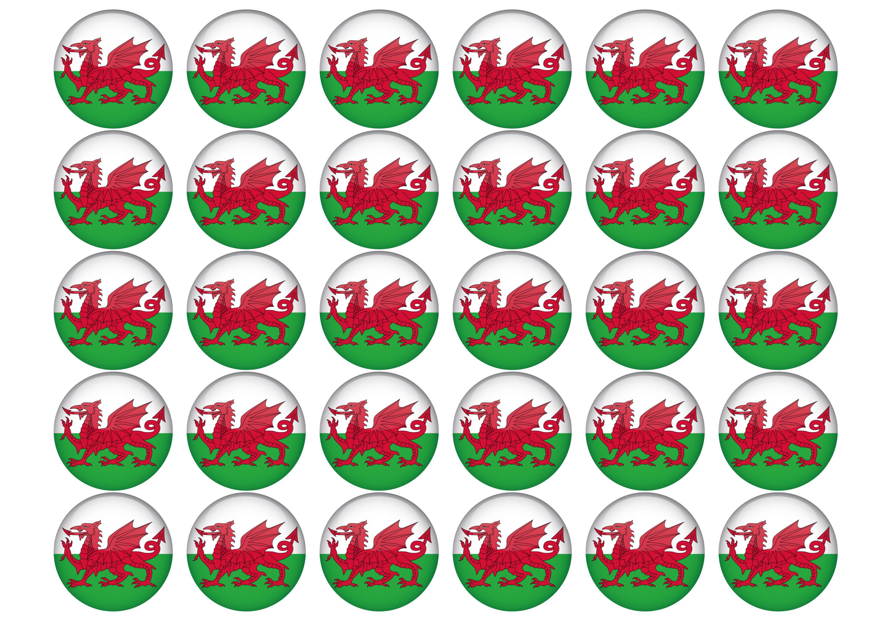 30 edible toppers with the flag of Wales