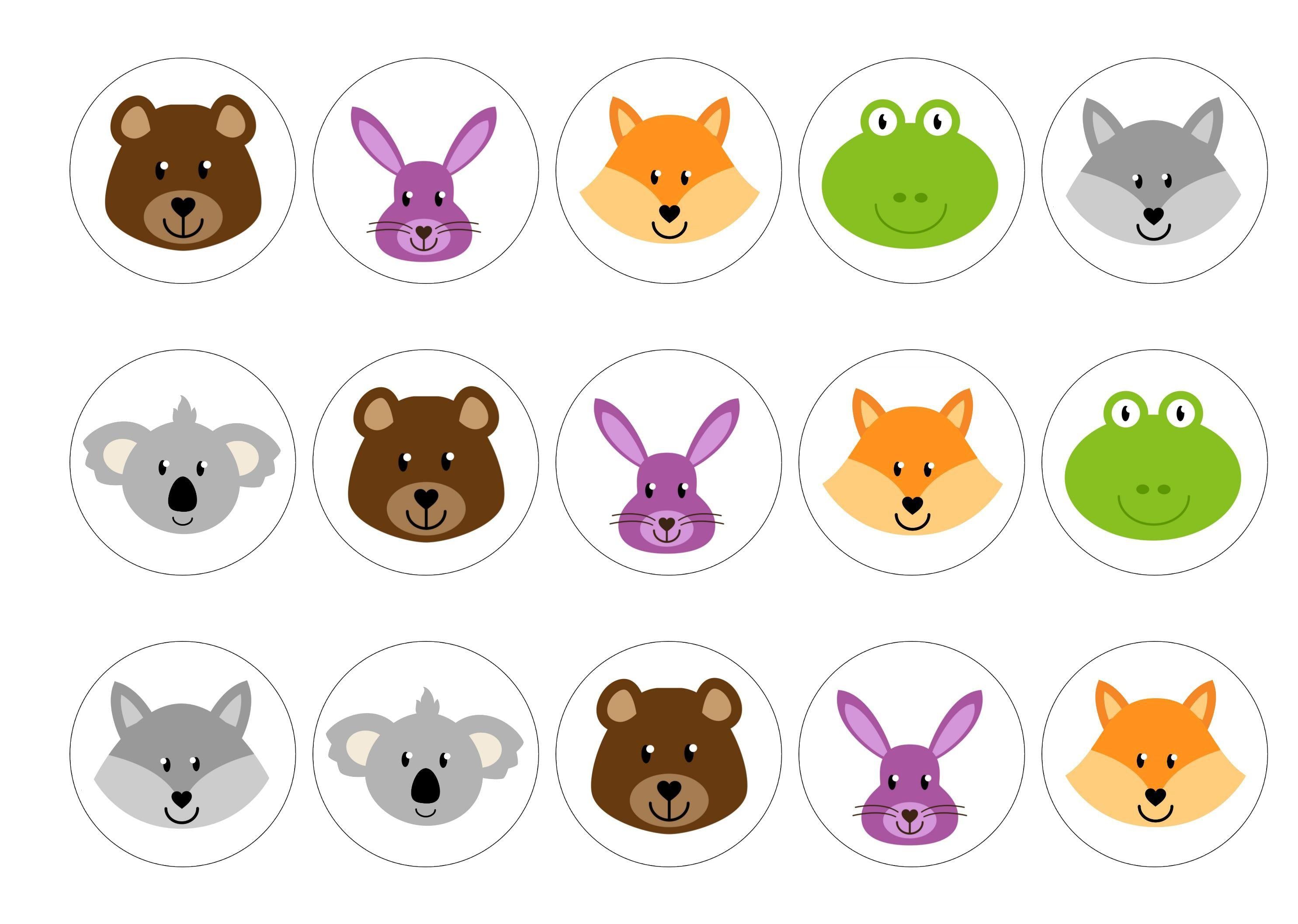 Printed edible cupcake toppers with woodland animals