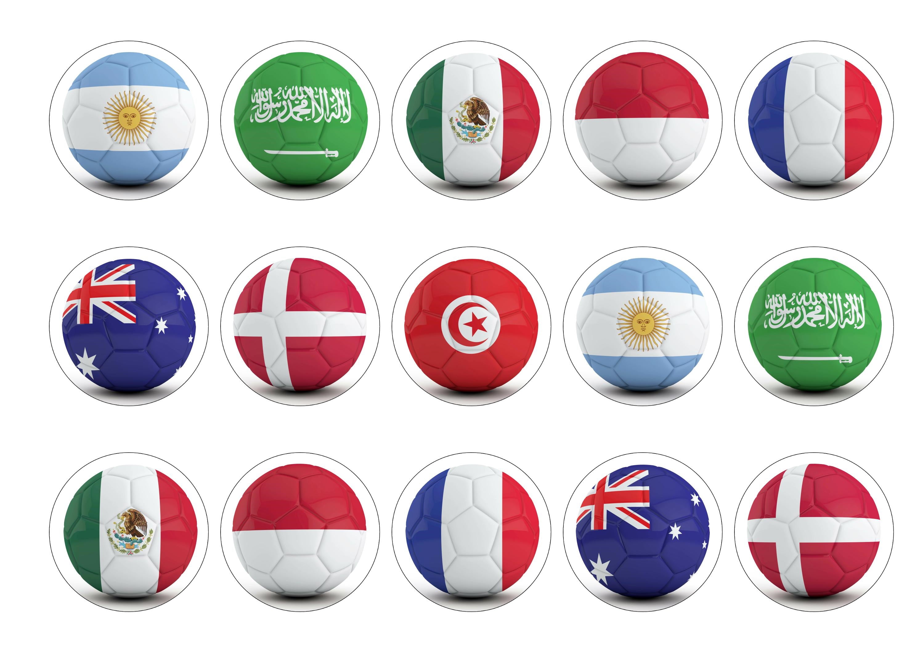 15 printed cupcake toppers for the World Cup 2022