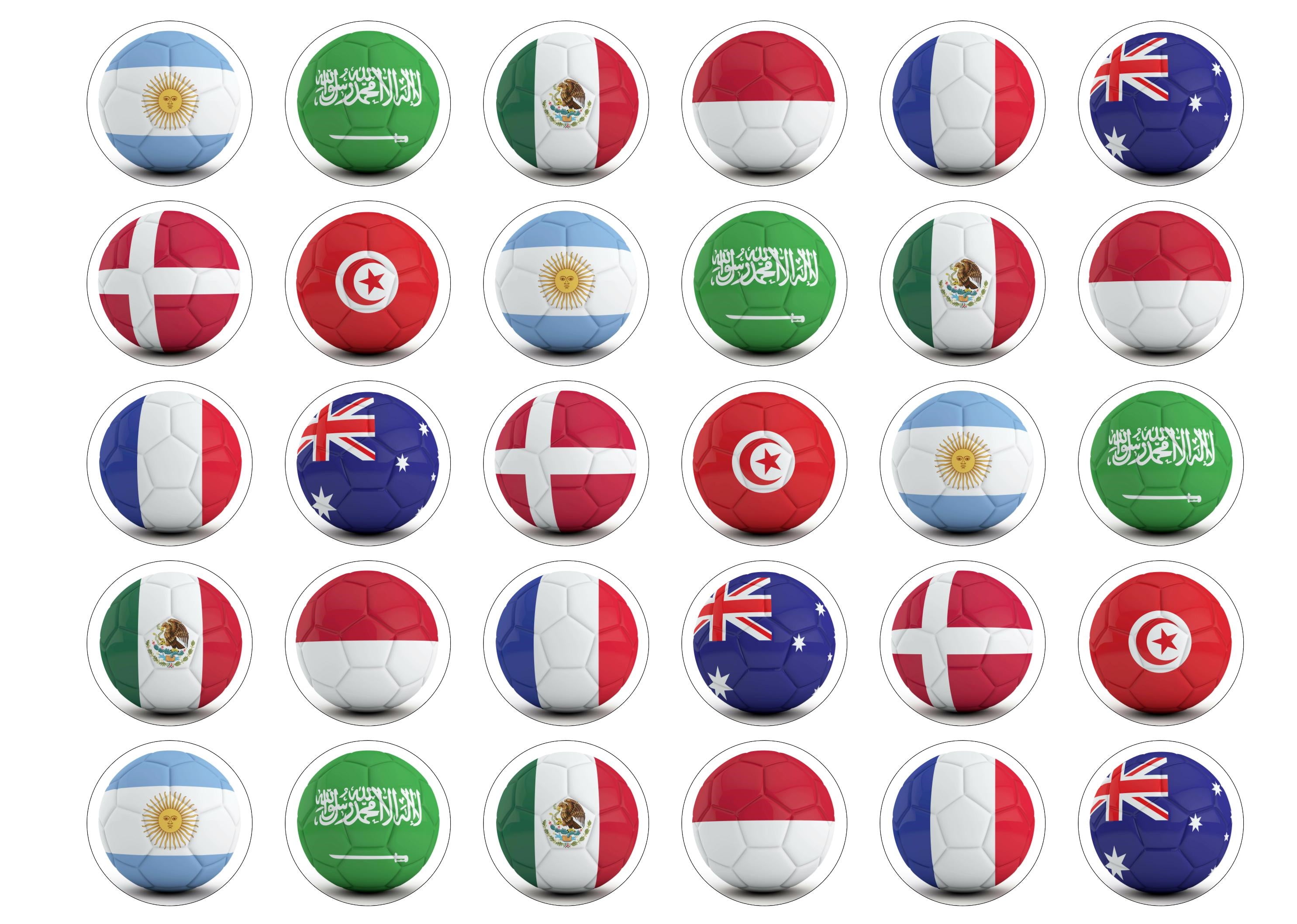30 World Cup cupcake toppers for Group C and Group D