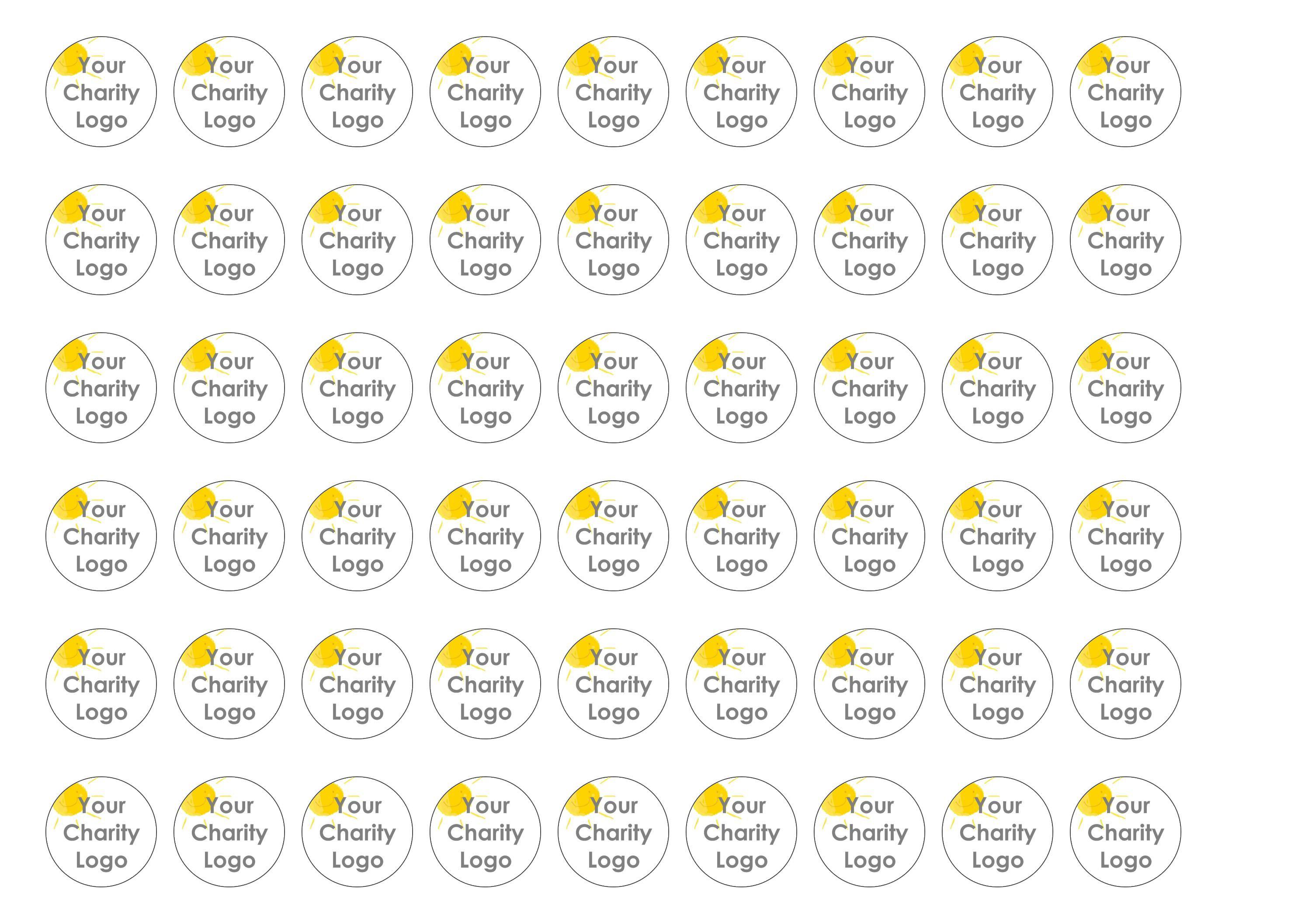 54 x 23mm printed cupcake toppers with your own charity logo