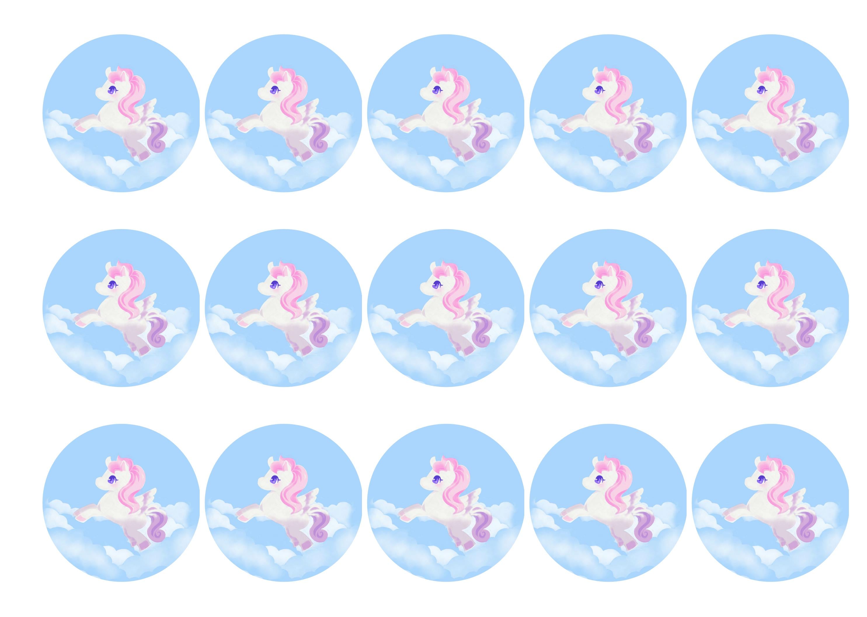 15 printed toppers with a Pegasus image