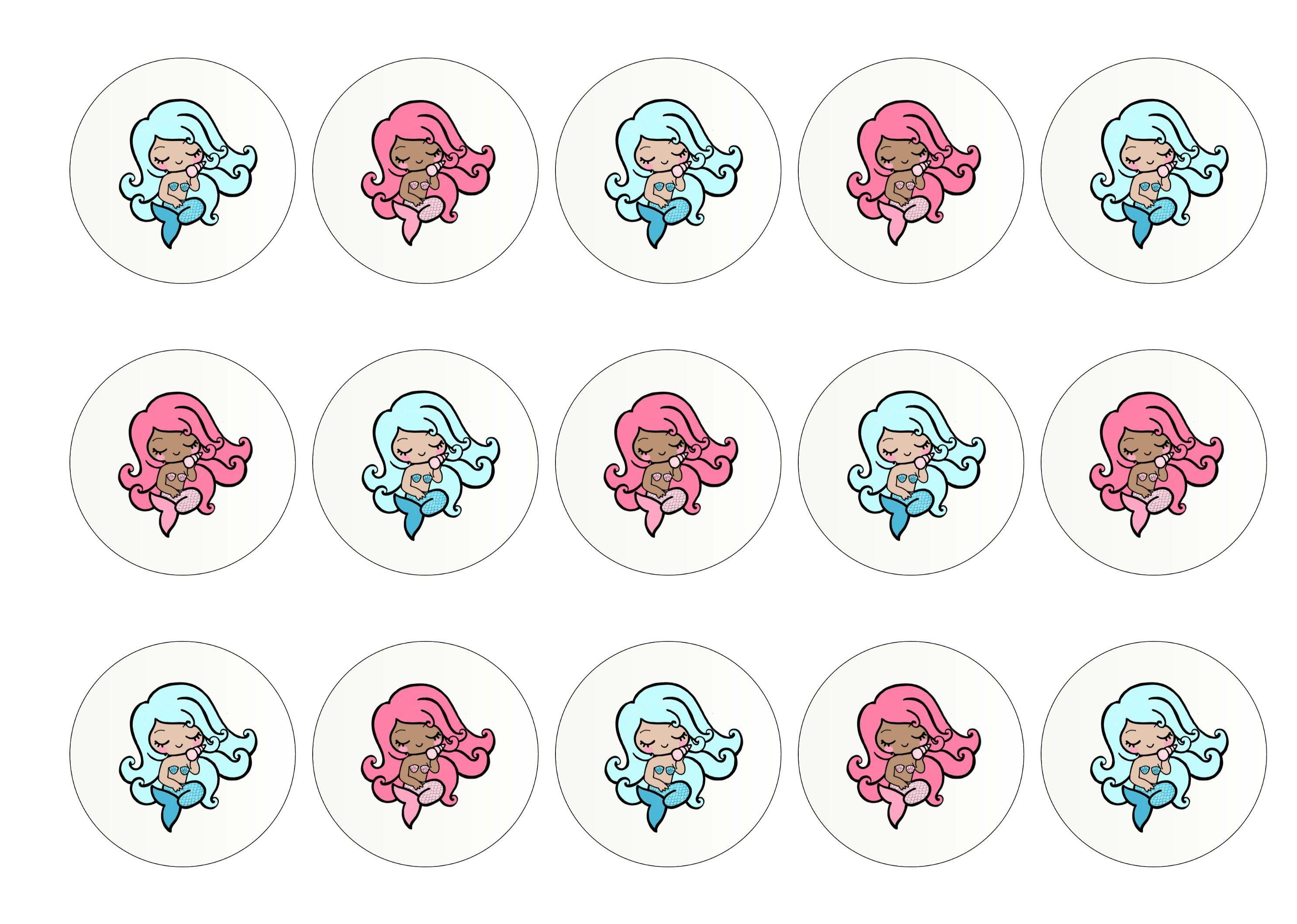 15 printed toppers with mermaid images